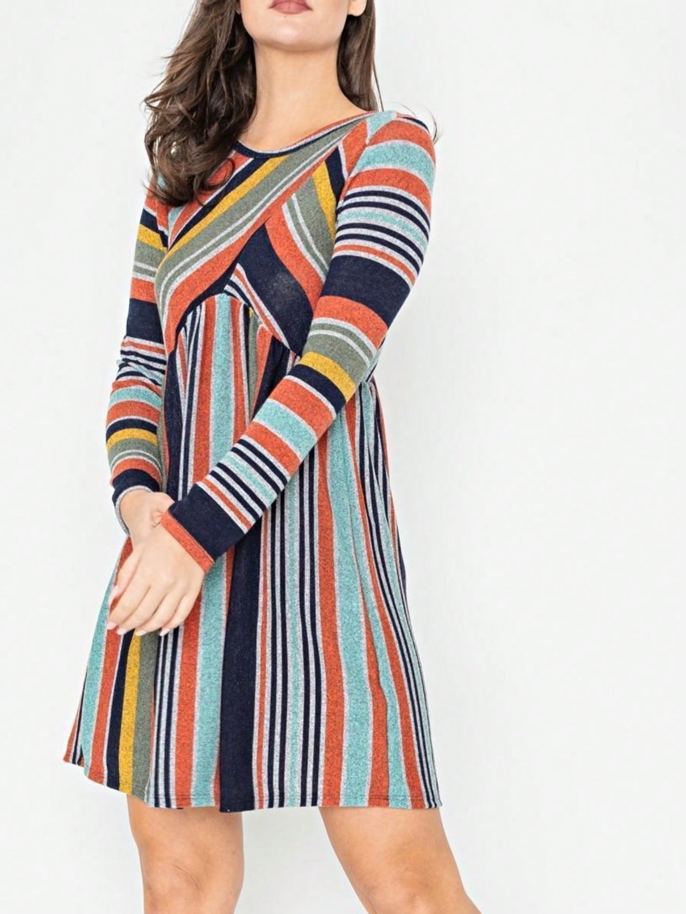 Orange & Navy Mint Multi Stripe Cross Front Knit Mini Dress | S-3X
