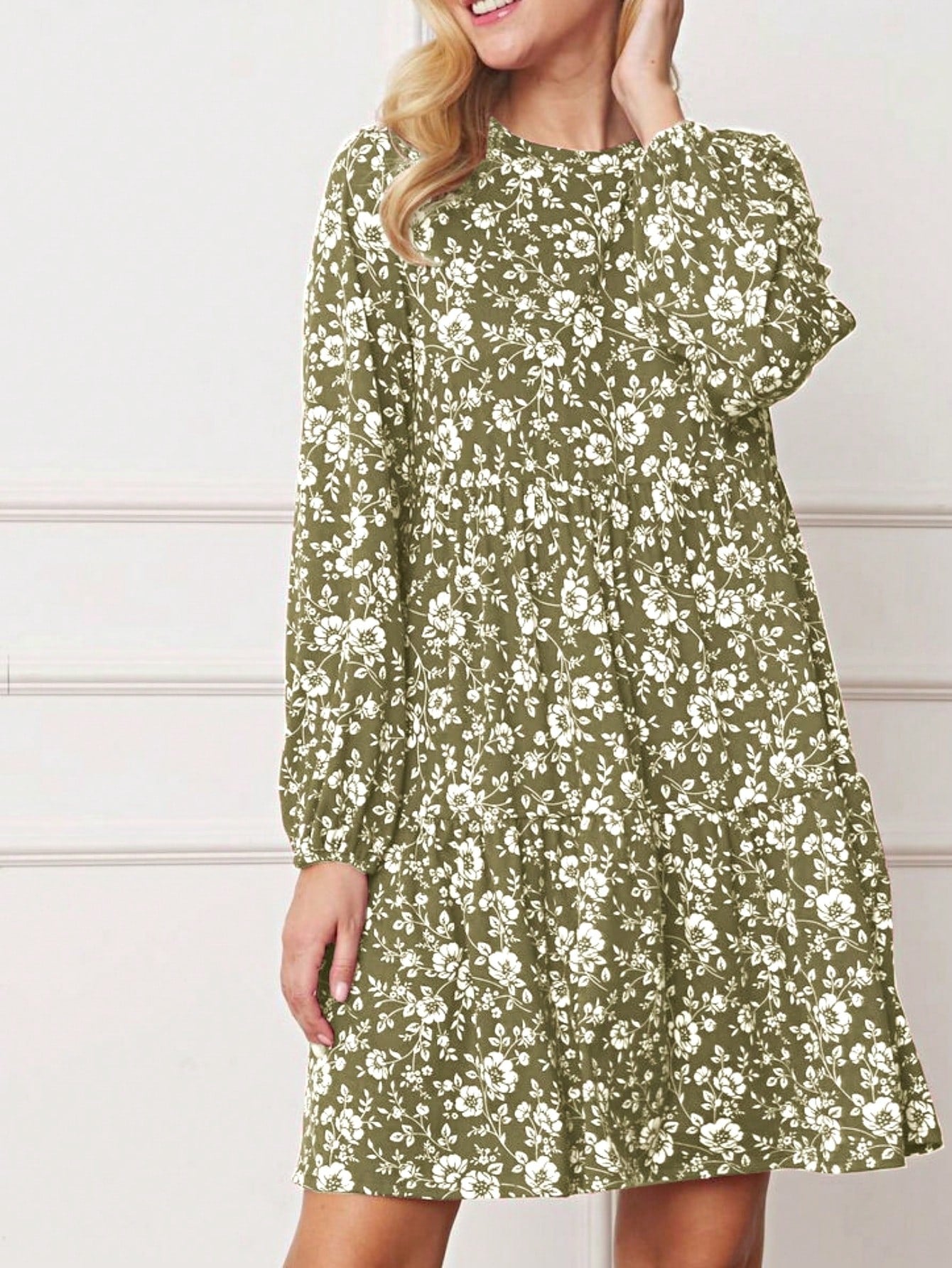 Boho Retro Ditsy Floral Flutter Puff Sleeve Square Neck Tiered Ruffle Tea Midi Length Classic Bridgerton Dress