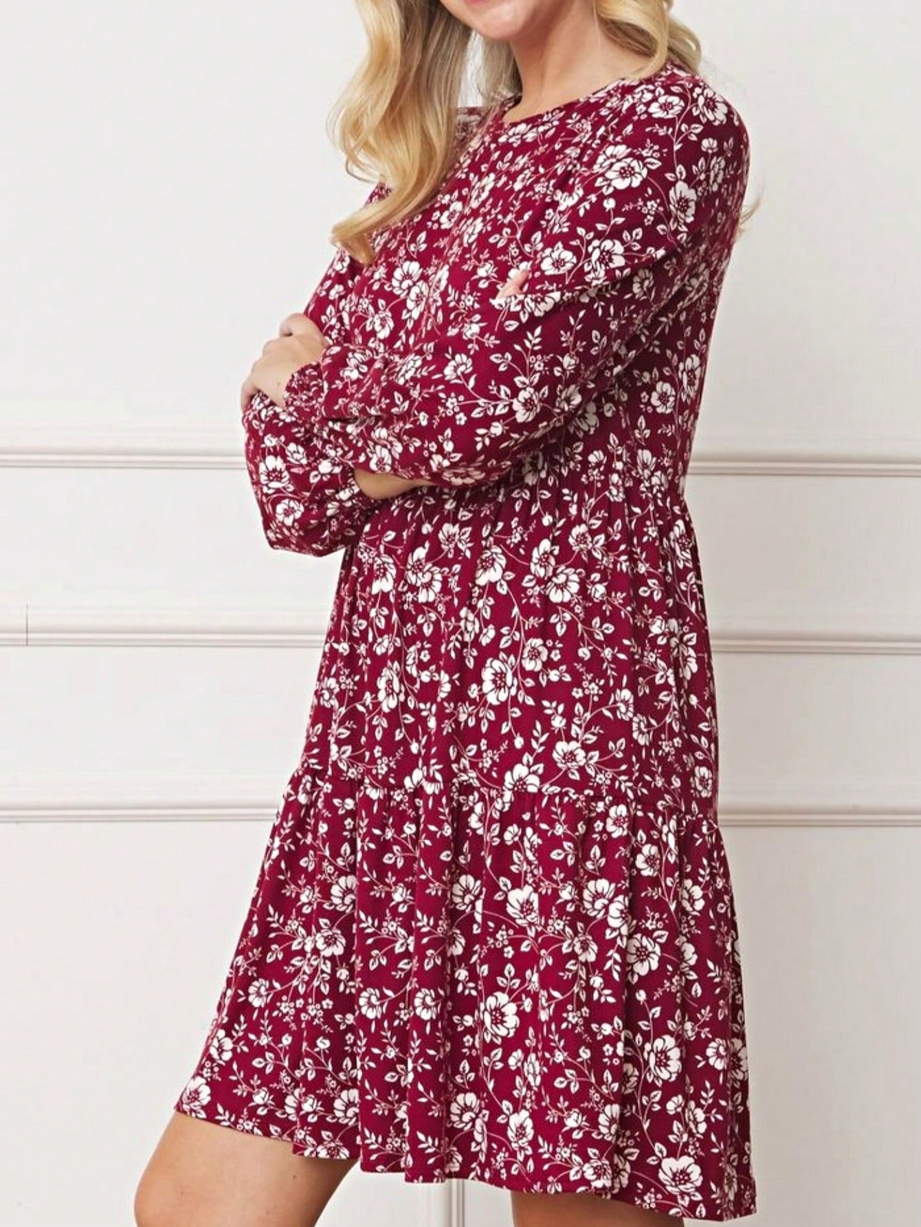 Boho Retro Ditsy Floral Flutter Puff Sleeve Square Neck Tiered Ruffle Tea Midi Length Classic Bridgerton Dress