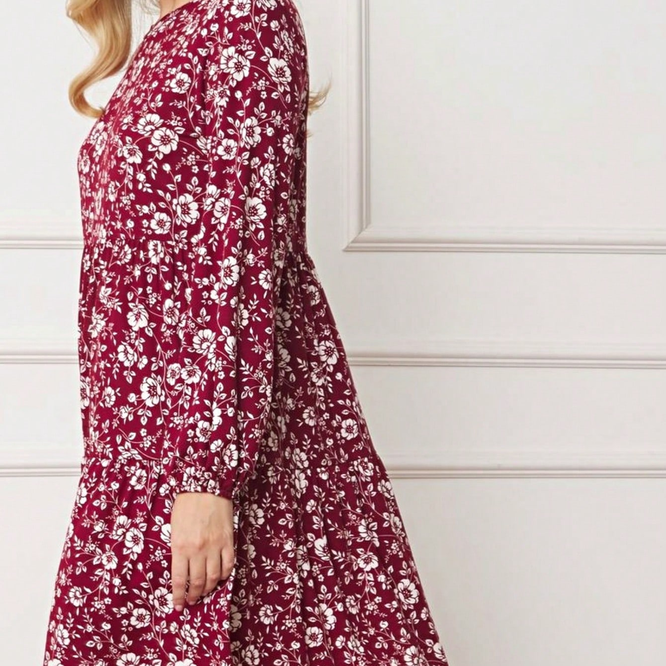 Boho Retro Ditsy Floral Flutter Puff Sleeve Square Neck Tiered Ruffle Tea Midi Length Classic Bridgerton Dress