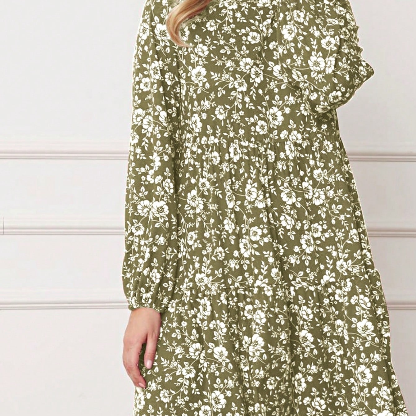 Boho Retro Ditsy Floral Flutter Puff Sleeve Square Neck Tiered Ruffle Tea Midi Length Classic Bridgerton Dress
