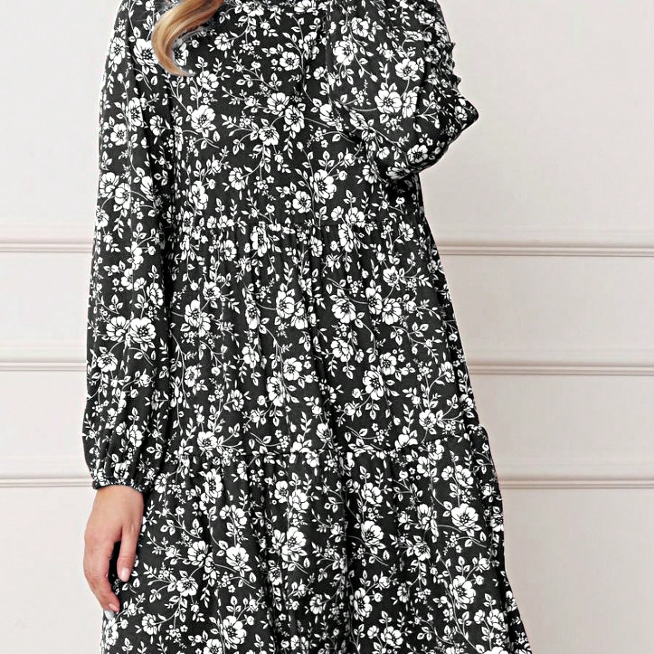 Boho Retro Ditsy Floral Flutter Puff Sleeve Square Neck Tiered Ruffle Tea Midi Length Classic Bridgerton Dress