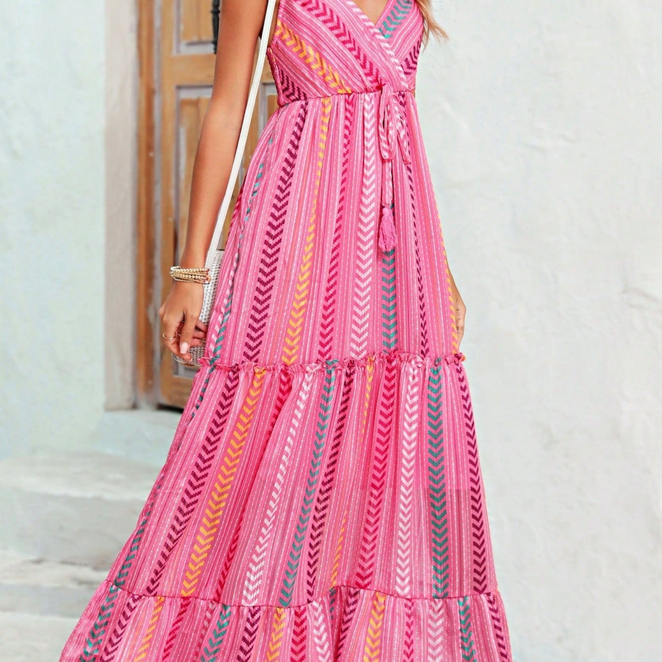 Boho Vacation Blue  Elegant Classic Tiered Maxi Long Shirt  Dress With Belt  Versatile Summer Dress For Women