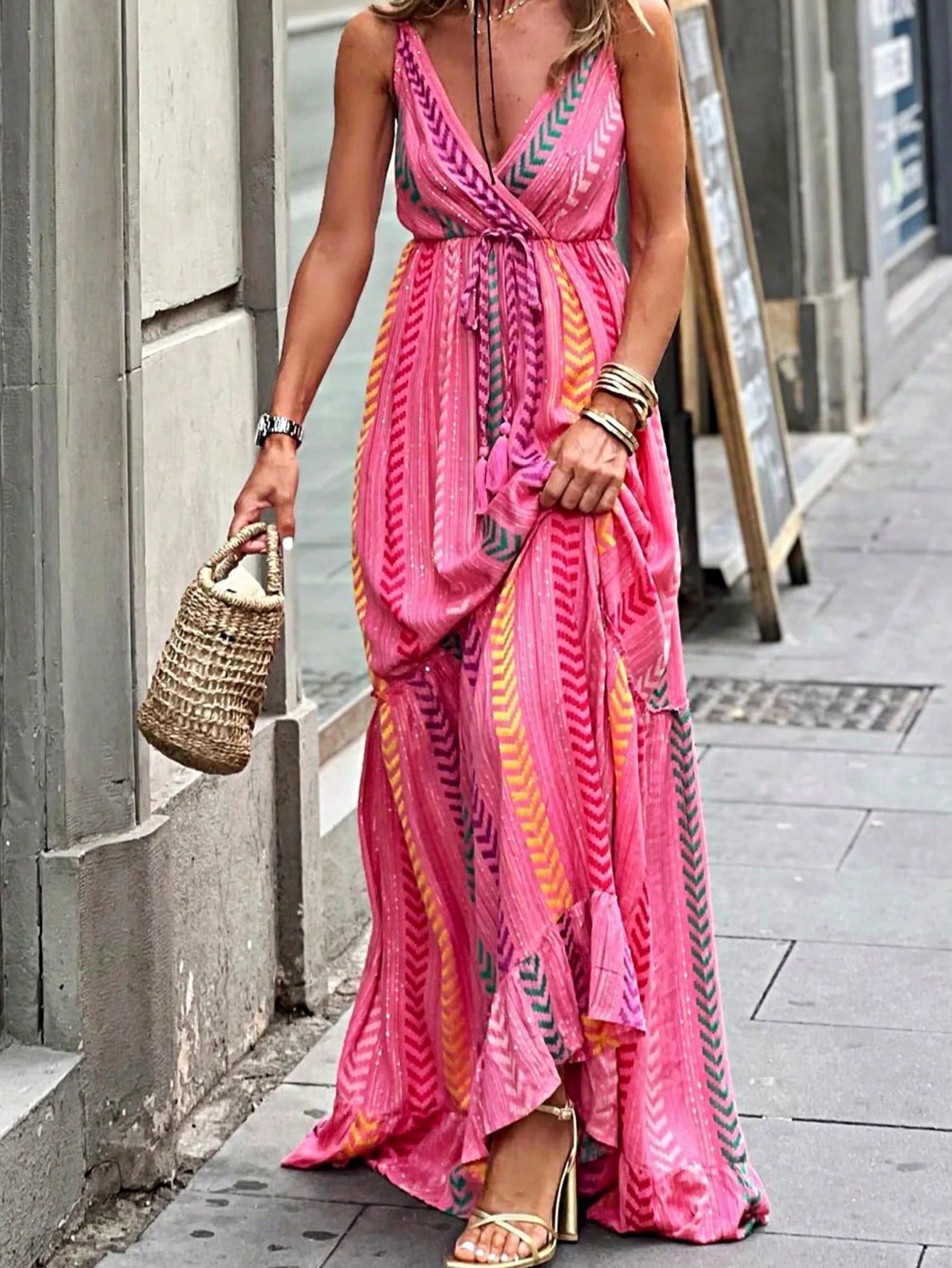 Boho Vacation Blue  Elegant Classic Tiered Maxi Long Shirt  Dress With Belt  Versatile Summer Dress For Women