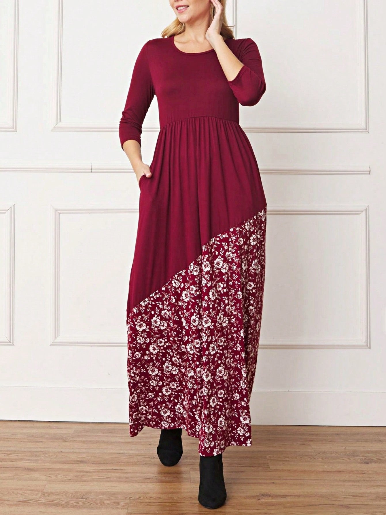 Elegant Floral Maxi Dress With Plunging Neckline Short Sleeve Surplice Sash Versatile Summer Dress For Women