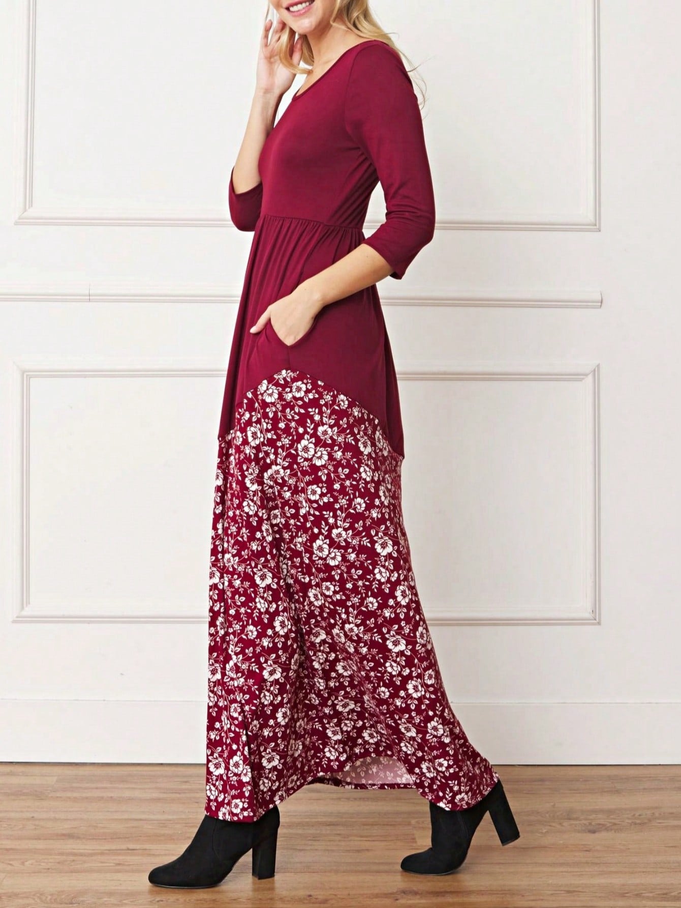 Elegant Floral Maxi Dress With Plunging Neckline Short Sleeve Surplice Sash Versatile Summer Dress For Women
