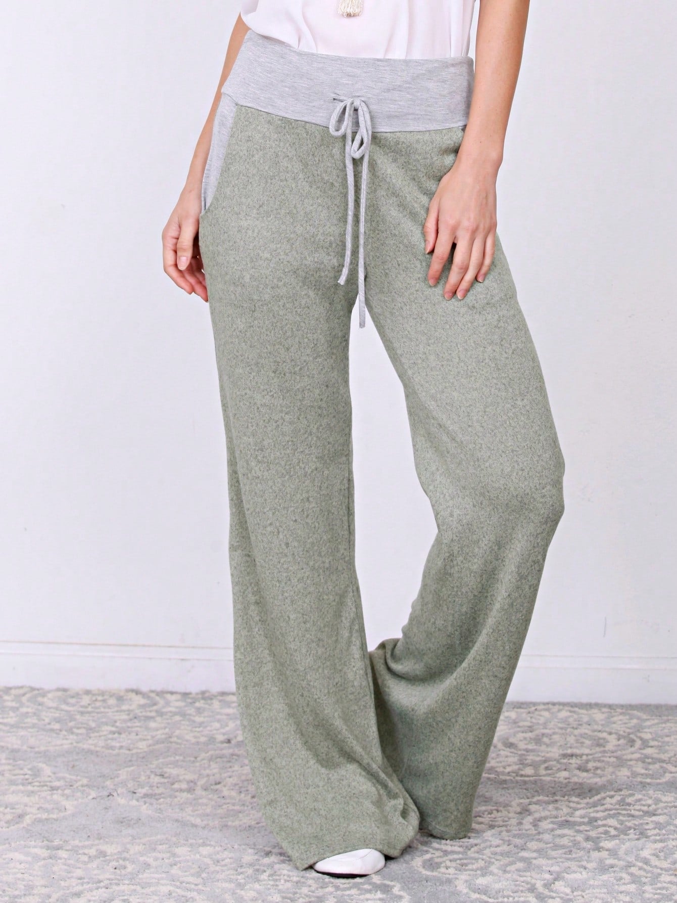 Polka Dot Draw String Wide Leg Lounge Vintage Charcoal Navy Black Sage Log Pants Small To 3 XL Plus