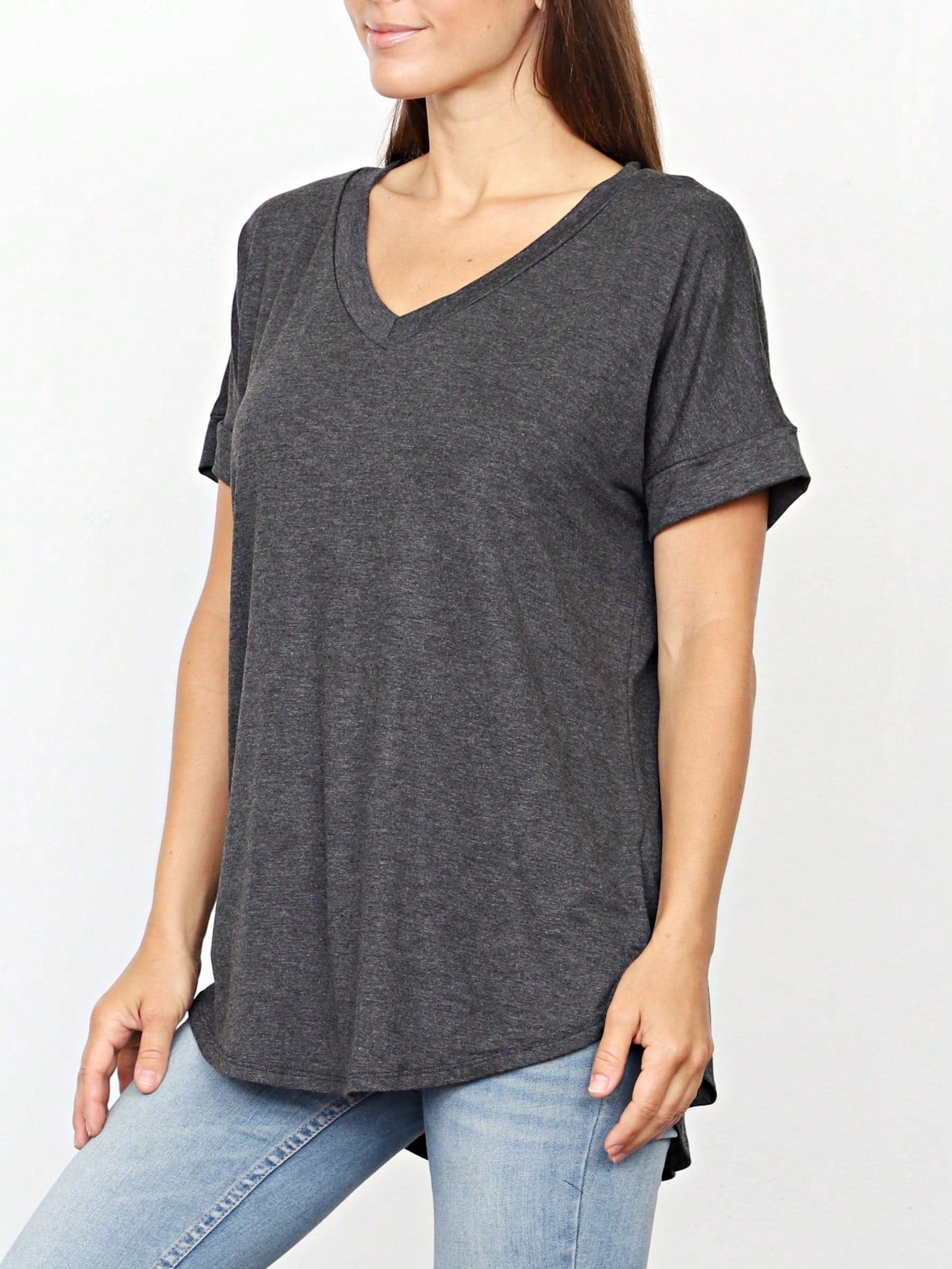 Summer Cool Every Day Soft Cuff Short Sleeve V Neck High And Low Top T Shirt Tunic For Leggings And Shorts |  Small -3 XL