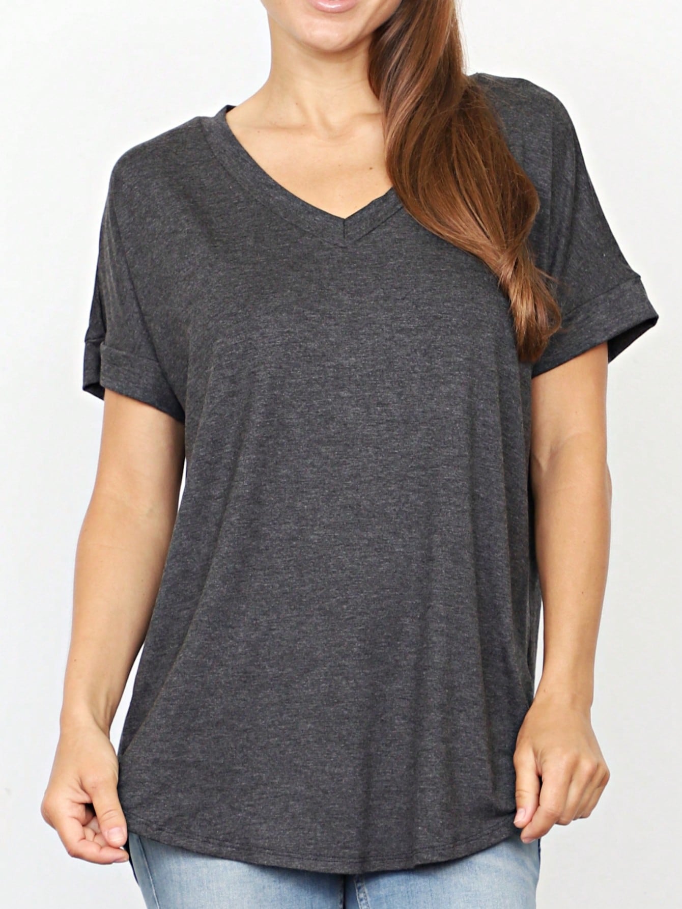 Summer Cool Every Day Soft Cuff Short Sleeve V Neck High And Low Top T Shirt Tunic For Leggings And Shorts |  Small -3 XL