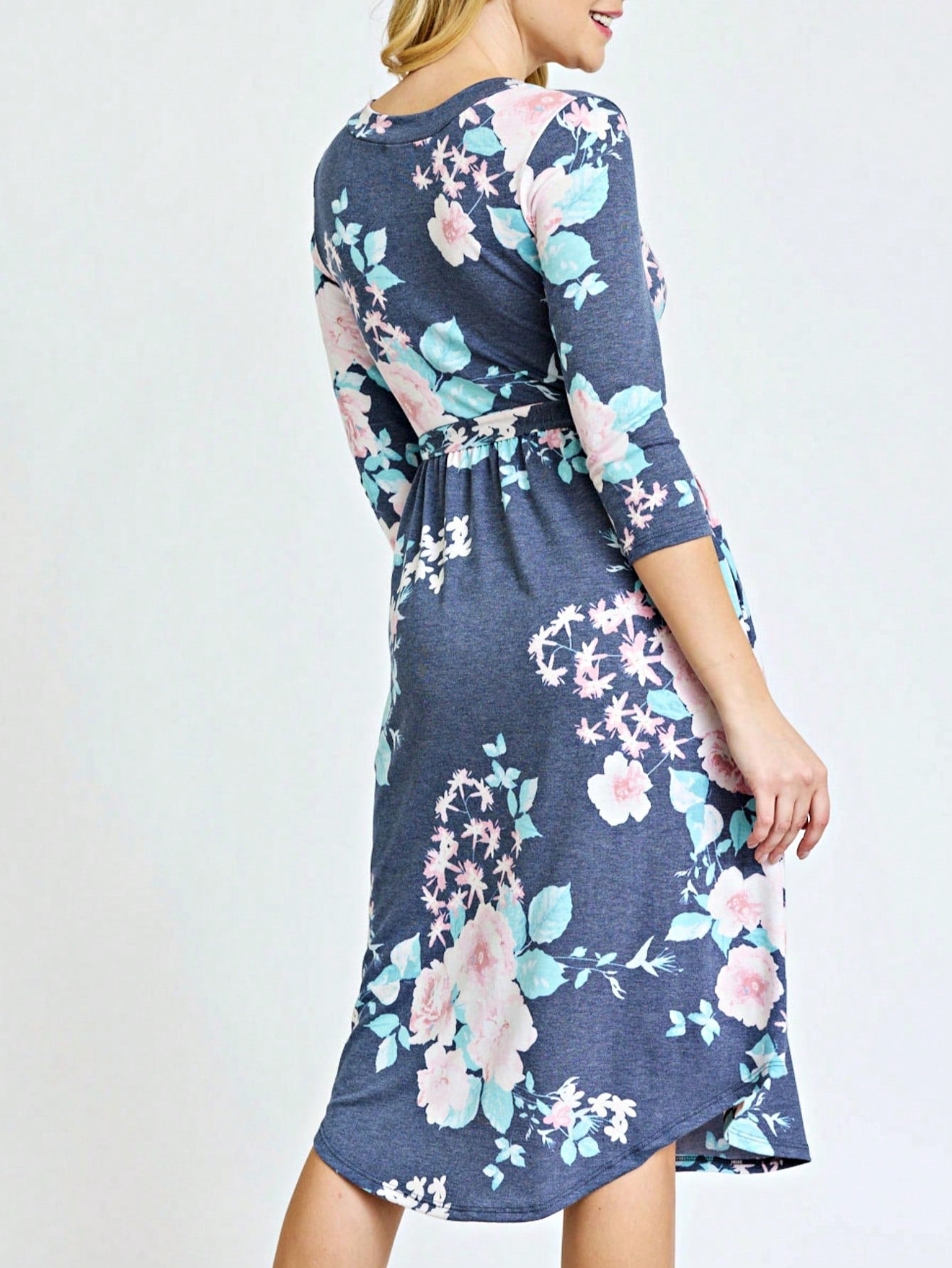 Contrast Surplice Ditsy Floral Midi Dress With Sash | 2 Colors | S-3X