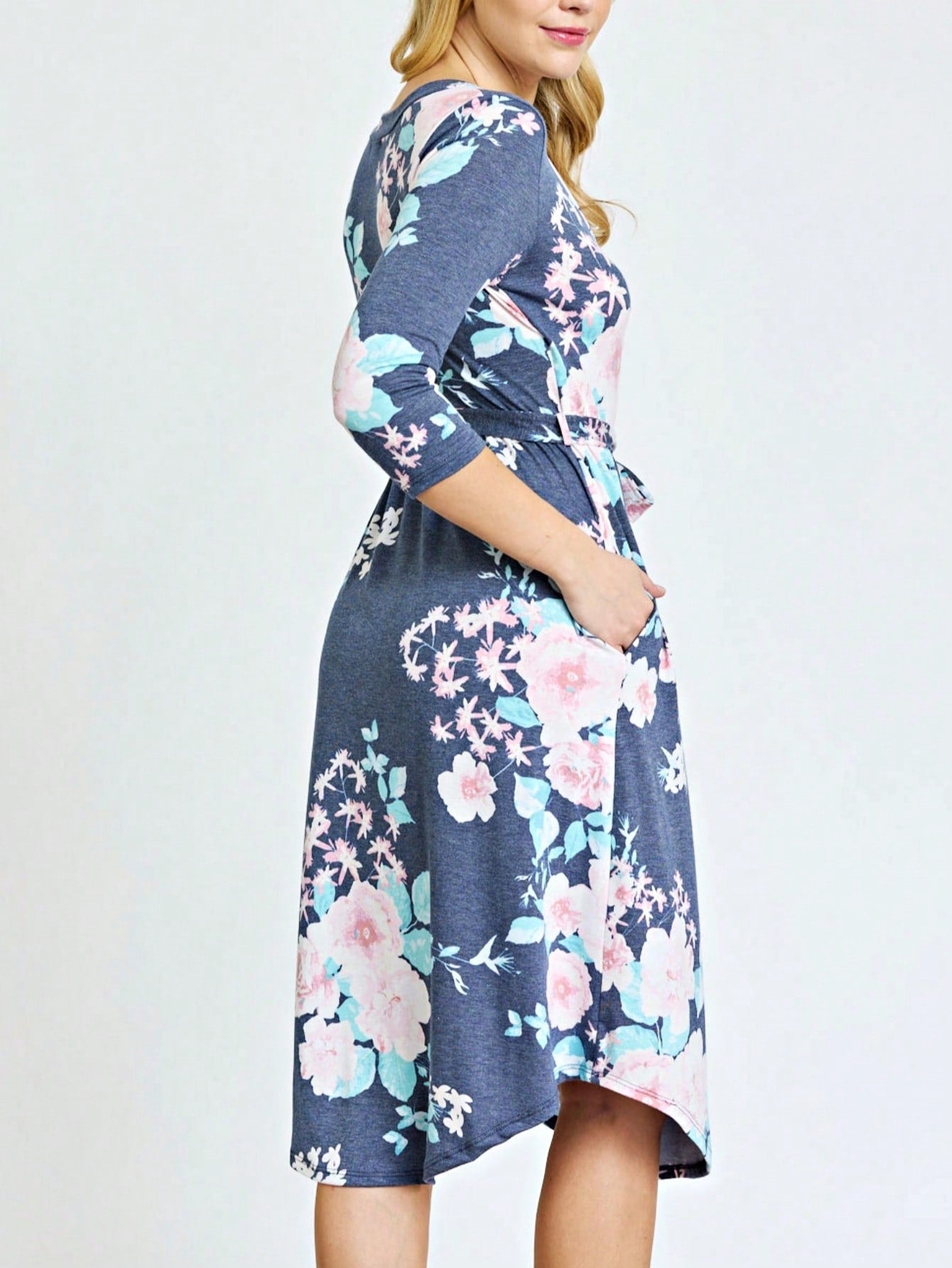Contrast Surplice Ditsy Floral Midi Dress With Sash | 2 Colors | S-3X