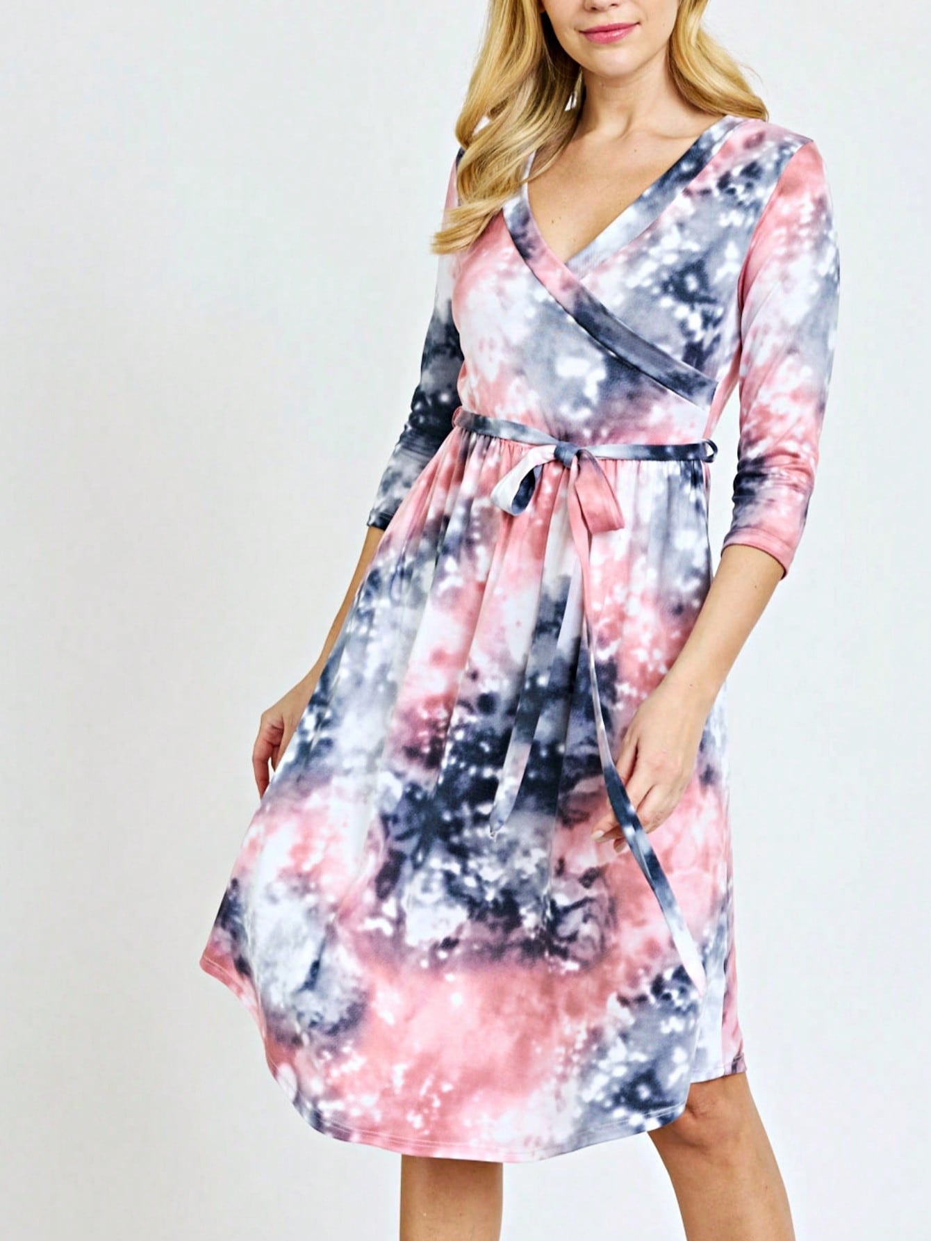 Contrast Surplice Ditsy Floral Midi Dress With Sash | 2 Colors | S-3X