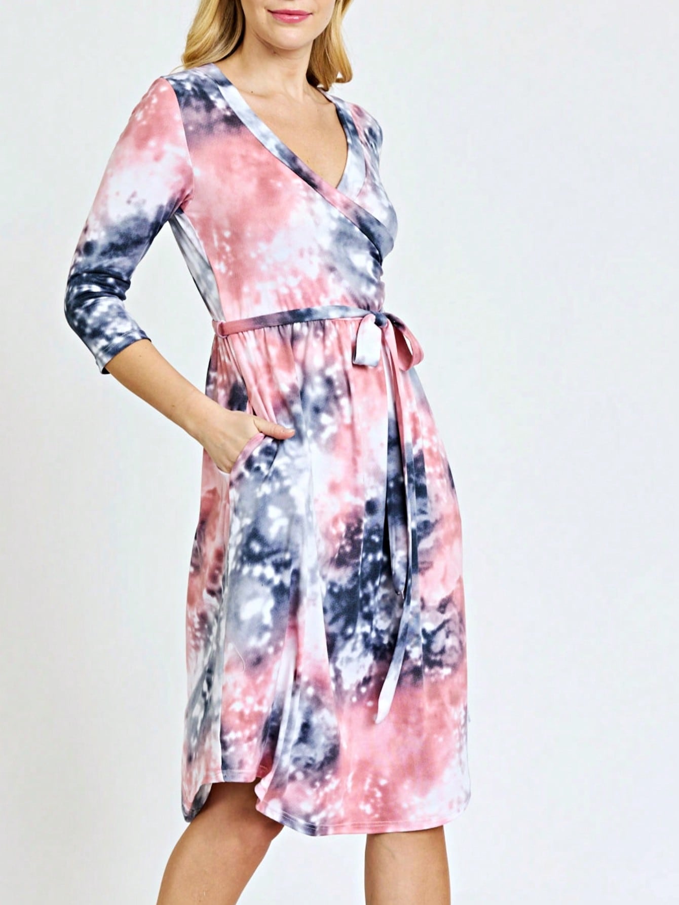 Contrast Surplice Ditsy Floral Midi Dress With Sash | 2 Colors | S-3X