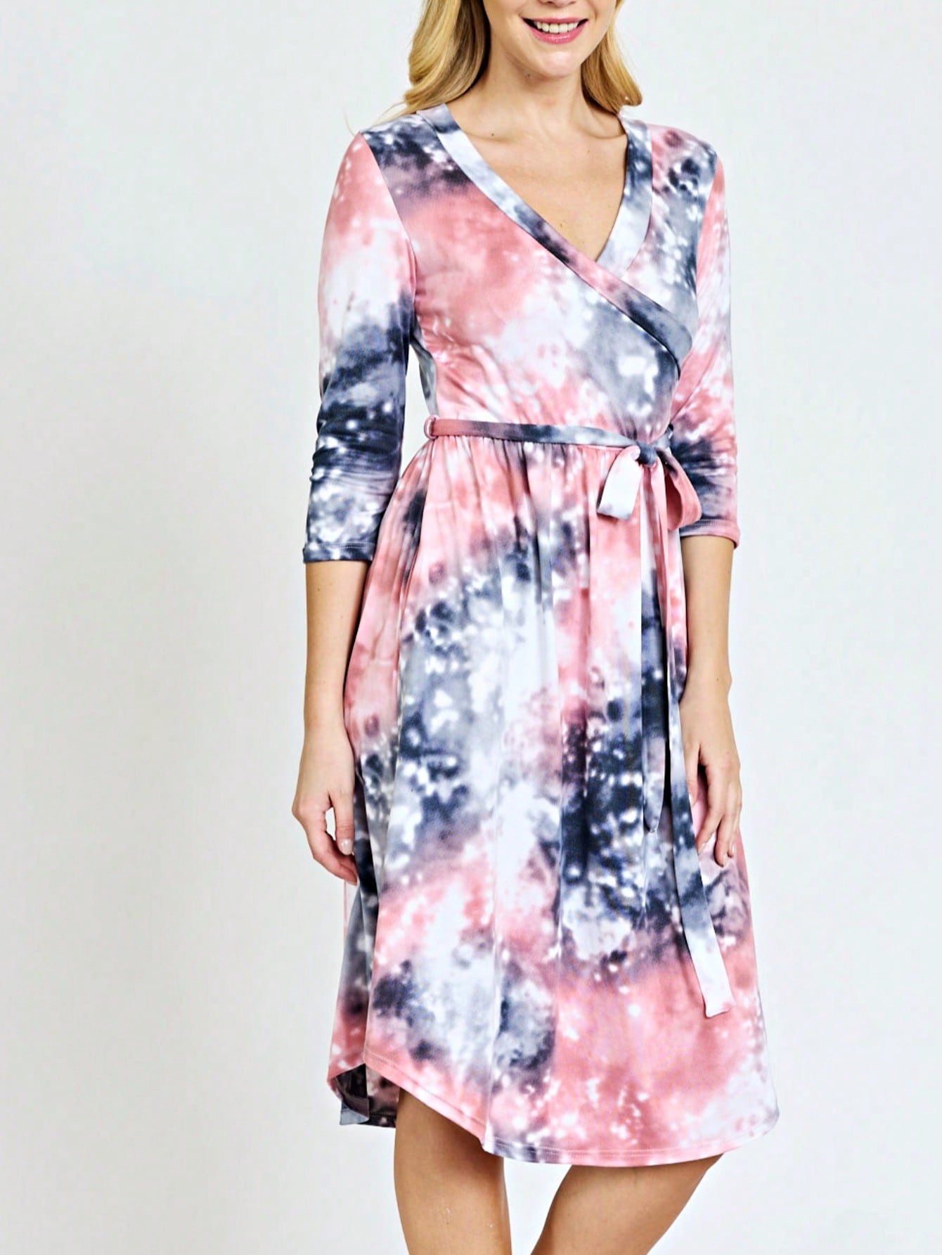 Contrast Surplice Ditsy Floral Midi Dress With Sash | 2 Colors | S-3X