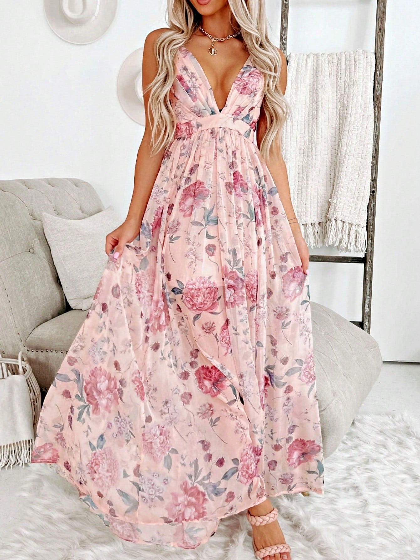 Boho Vacation Blue  Elegant Classic Tiered Maxi Long Shirt  Dress With Belt  Versatile Summer Dress For Women