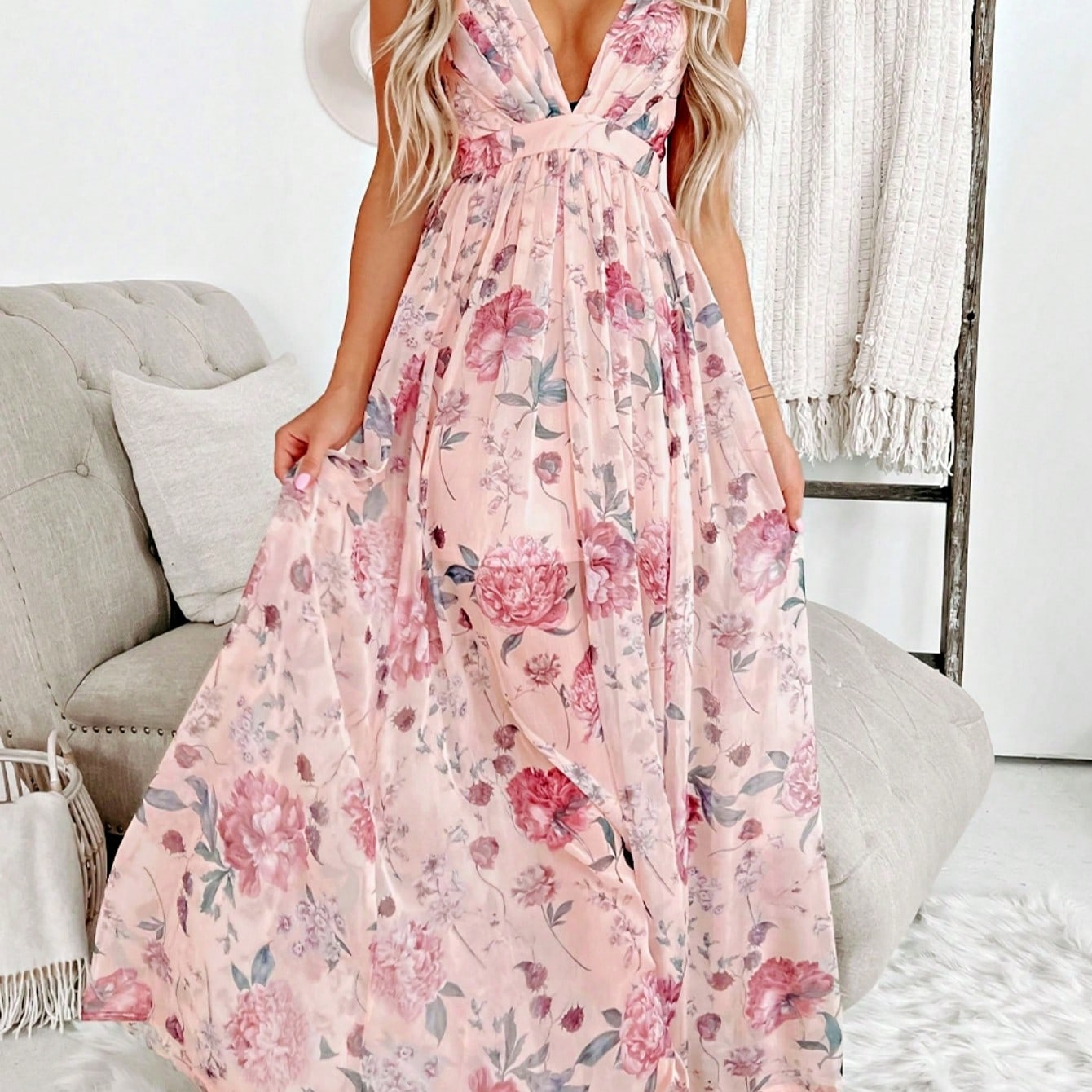 Boho Vacation Blue  Elegant Classic Tiered Maxi Long Shirt  Dress With Belt  Versatile Summer Dress For Women