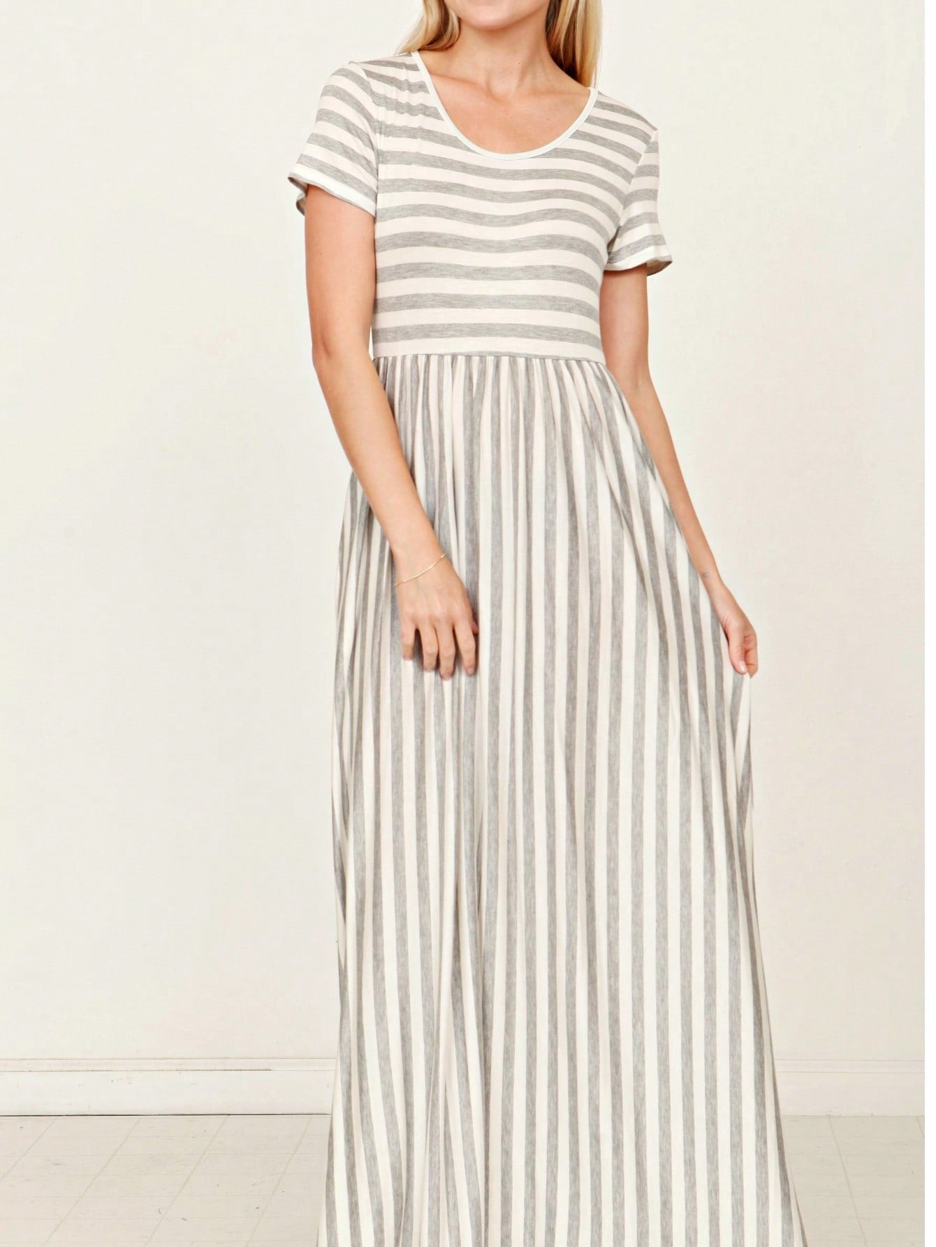 Boho Retro Multi Ditsy Floral Stripe Blue Charcoal Black Coral Short Sleeve Maxi Long Dress With Pocket | S-3X