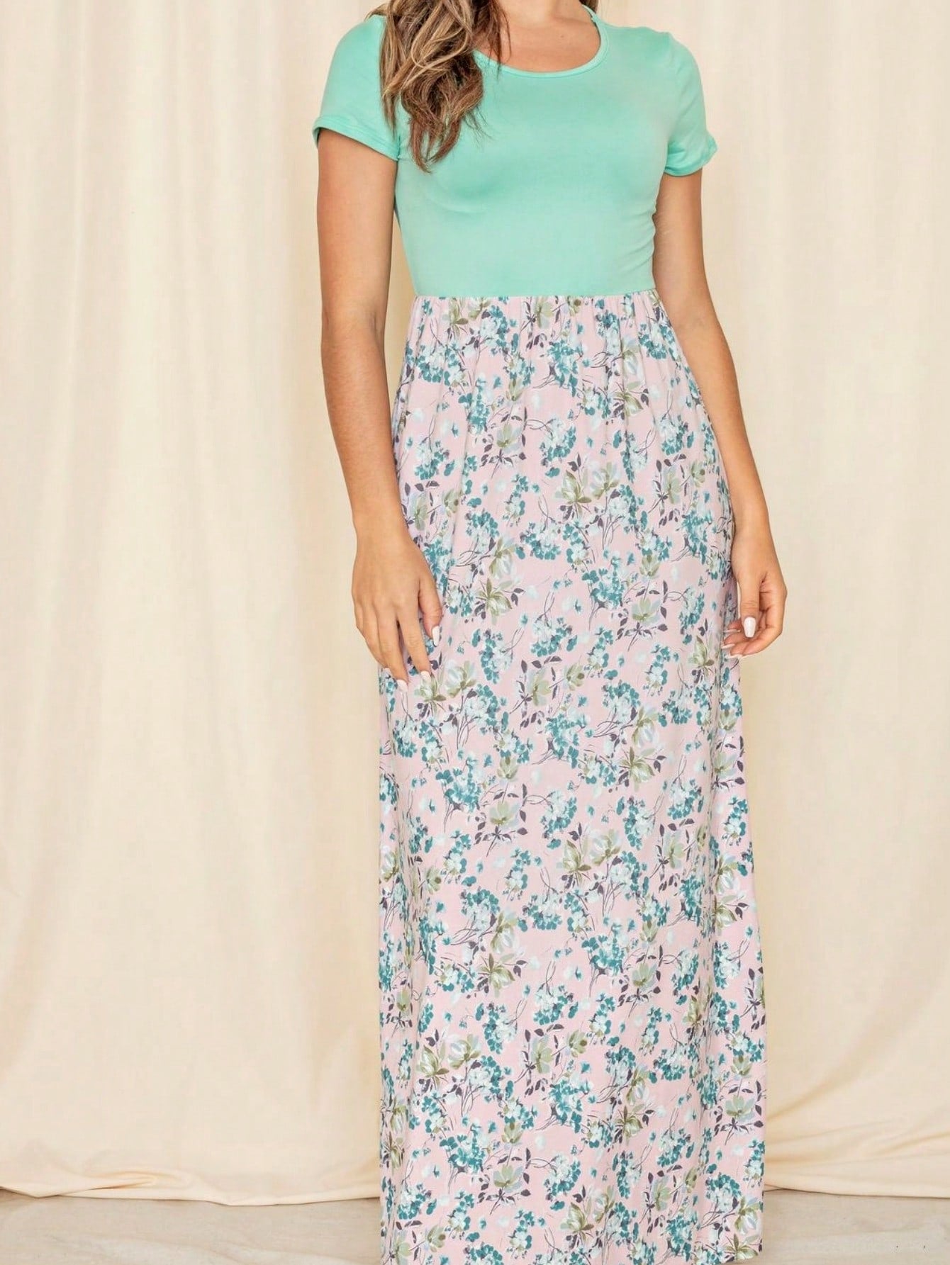 Boho Retro Multi Ditsy Floral Stripe Blue Charcoal Black Coral Short Sleeve Maxi Long Dress With Pocket | S-3X
