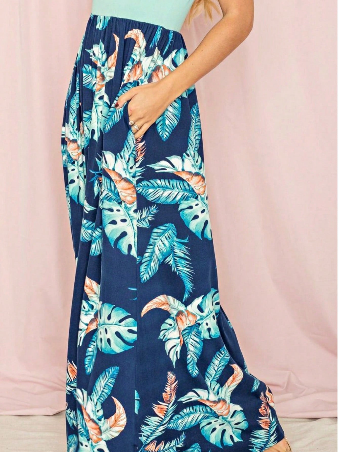 Boho Retro Multi Ditsy Floral Stripe Blue Charcoal Black Coral Short Sleeve Maxi Long Dress With Pocket | S-3X
