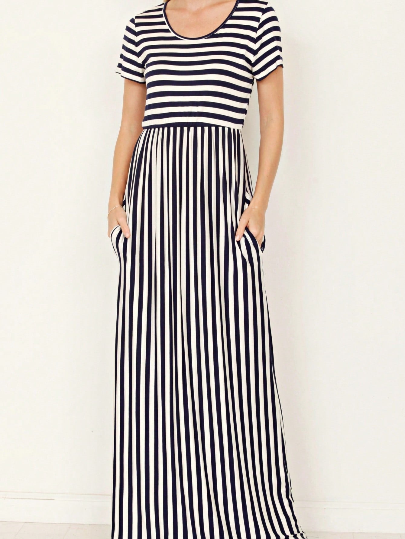 Boho Retro Multi Ditsy Floral Stripe Blue Charcoal Black Coral Short Sleeve Maxi Long Dress With Pocket | S-3X