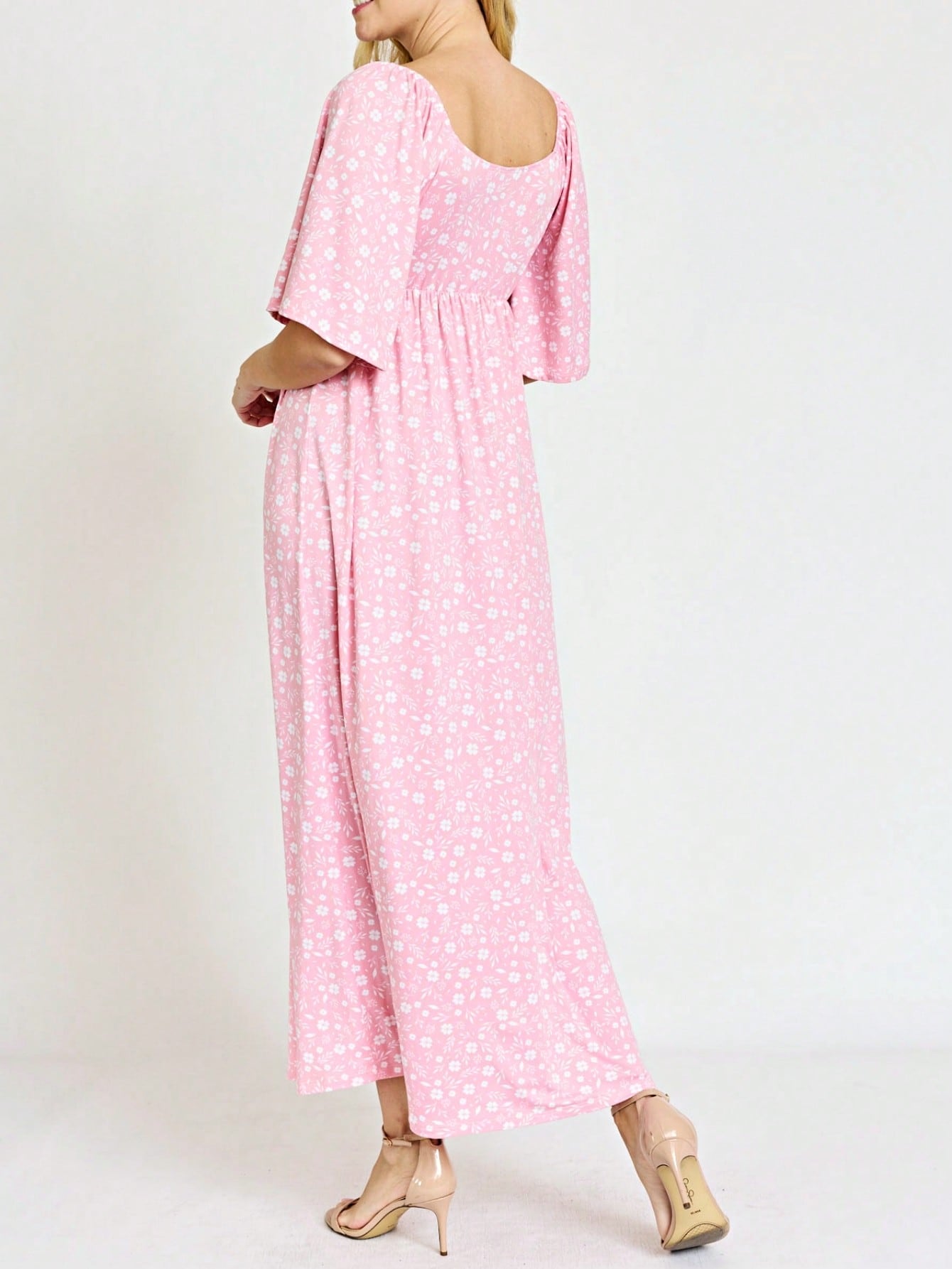 Boho Retro Polka Dot Rayon Mix Casual  Maxi Dress With Folded Cap Sleeve Side Pockets Versatile Summer Dress For Women