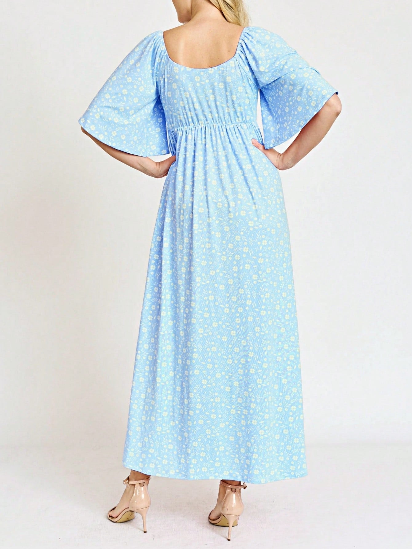 Boho Retro Polka Dot Rayon Mix Casual  Maxi Dress With Folded Cap Sleeve Side Pockets Versatile Summer Dress For Women
