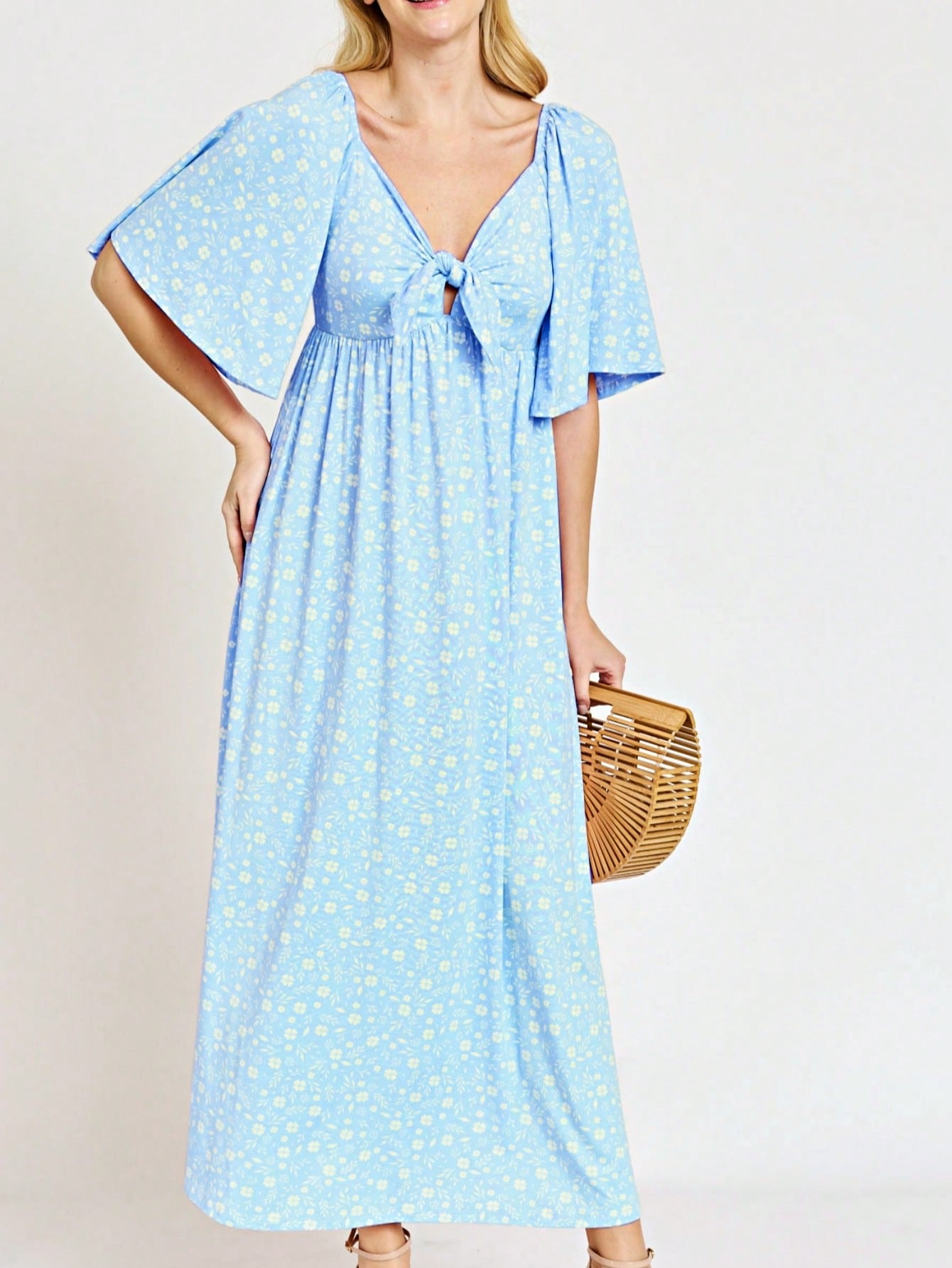 Boho Retro Polka Dot Rayon Mix Casual  Maxi Dress With Folded Cap Sleeve Side Pockets Versatile Summer Dress For Women