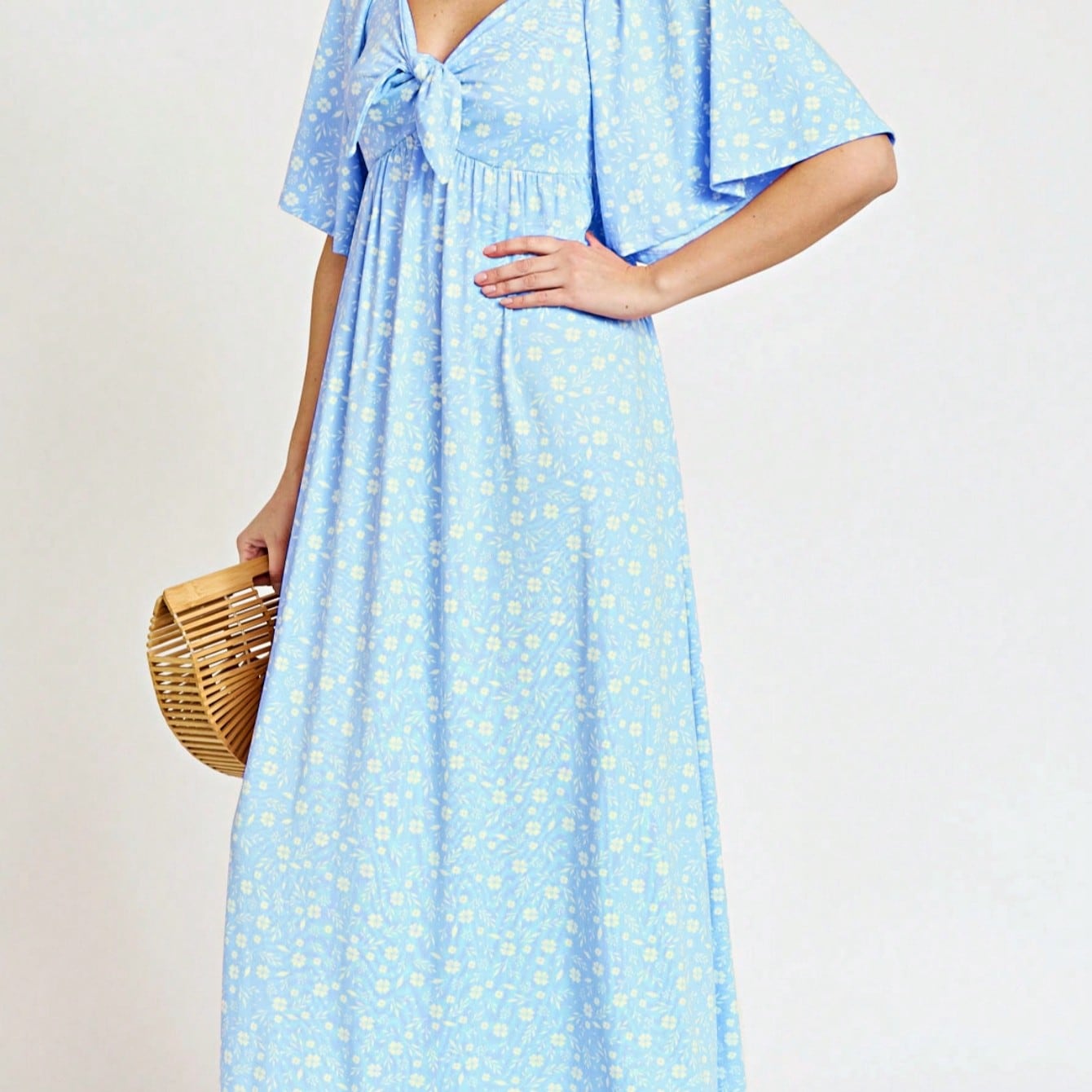 Boho Retro Polka Dot Rayon Mix Casual  Maxi Dress With Folded Cap Sleeve Side Pockets Versatile Summer Dress For Women