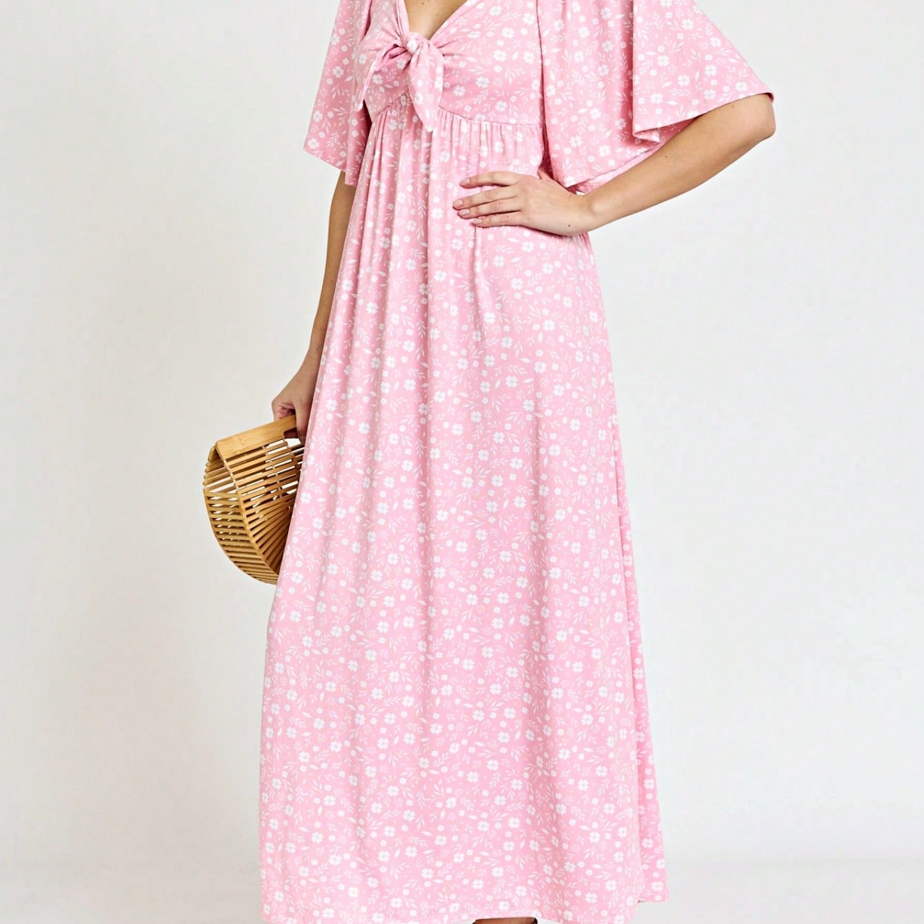 Boho Retro Polka Dot Rayon Mix Casual  Maxi Dress With Folded Cap Sleeve Side Pockets Versatile Summer Dress For Women