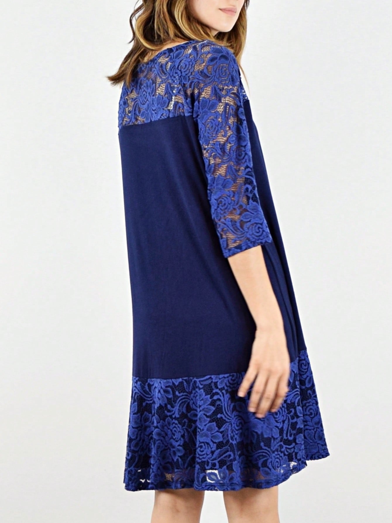 Boho Retro Burgundy  Red Lace Fit And Flare Three-Quarter Sleeve Lace