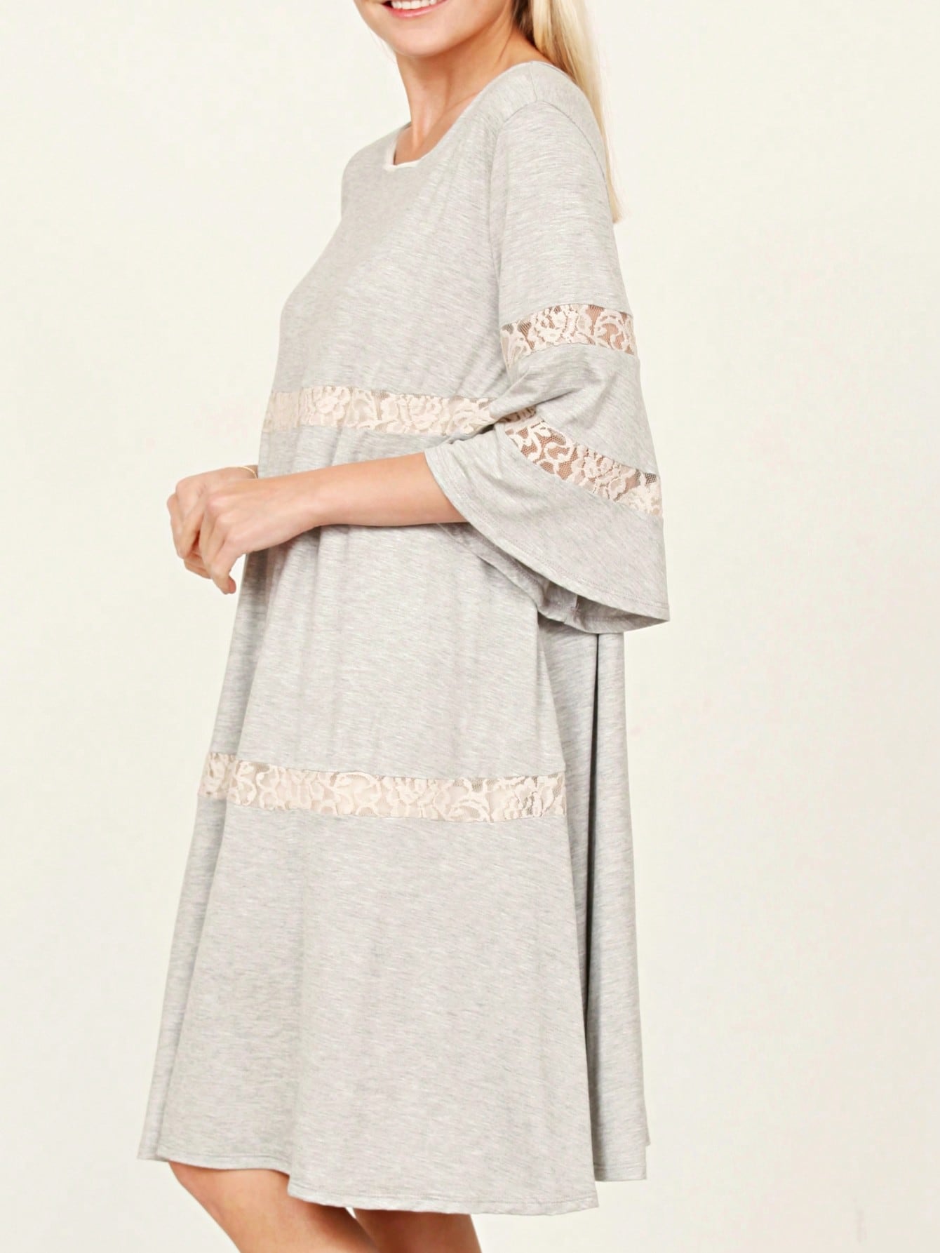 Boho Retro Burgundy  Red Lace Fit And Flare Three-Quarter Sleeve Lace