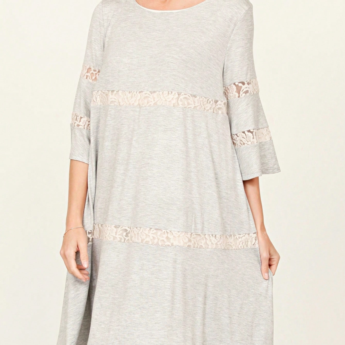 Boho Retro Burgundy  Red Lace Fit And Flare Three-Quarter Sleeve Lace