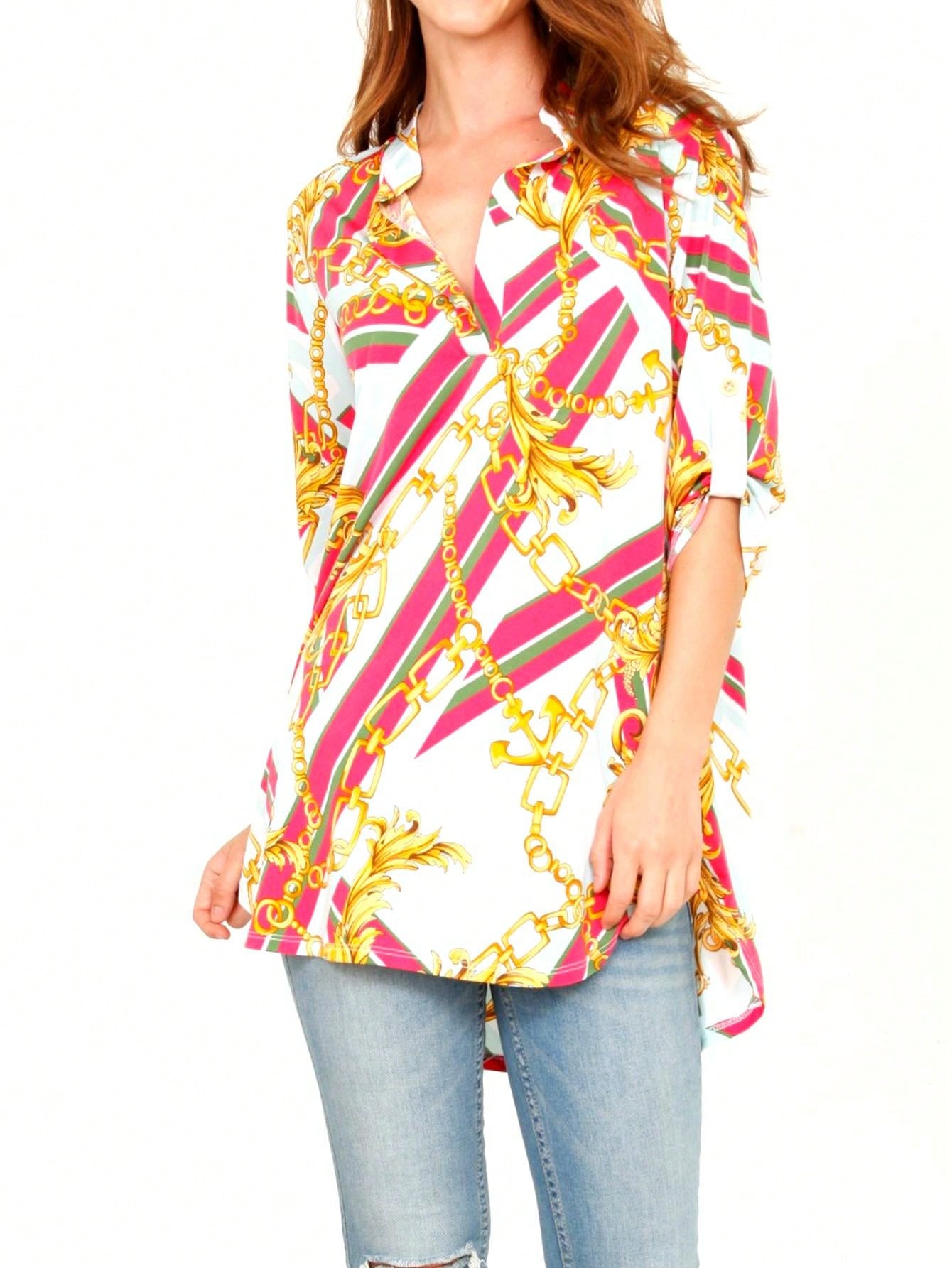 Summer/Spring Ditsy Floral Patch Work Bishop Lantern Sleeve Crew Neck Cute Baby Doll Top Blouse With Button Accent Breathable, Plus Extended Size