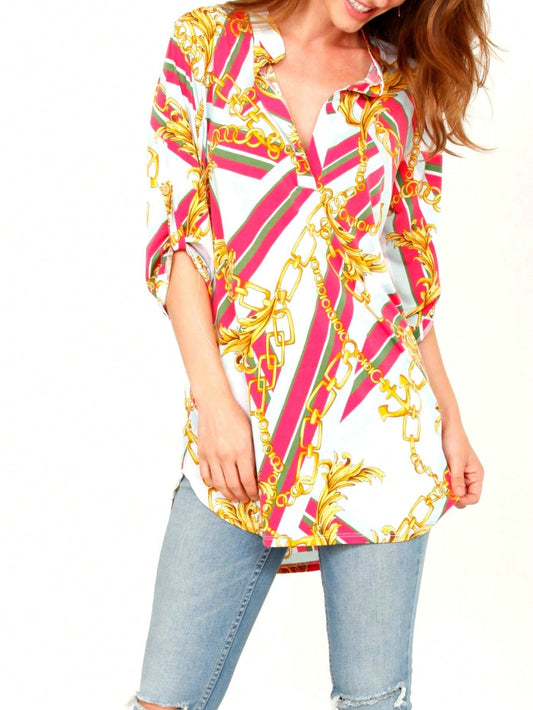 Summer/Spring Ditsy Floral Patch Work Bishop Lantern Sleeve Crew Neck Cute Baby Doll Top Blouse With Button Accent Breathable, Plus Extended Size