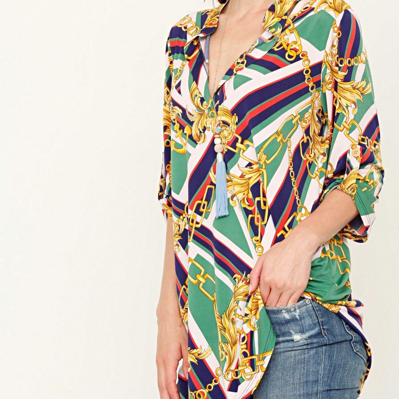 Summer/Spring Ditsy Floral Patch Work Bishop Lantern Sleeve Crew Neck Cute Baby Doll Top Blouse With Button Accent Breathable, Plus Extended Size