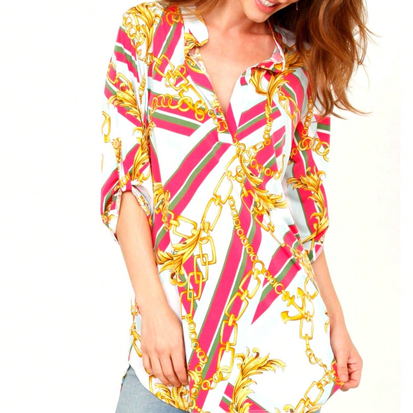 Summer/Spring Ditsy Floral Patch Work Bishop Lantern Sleeve Crew Neck Cute Baby Doll Top Blouse With Button Accent Breathable, Plus Extended Size