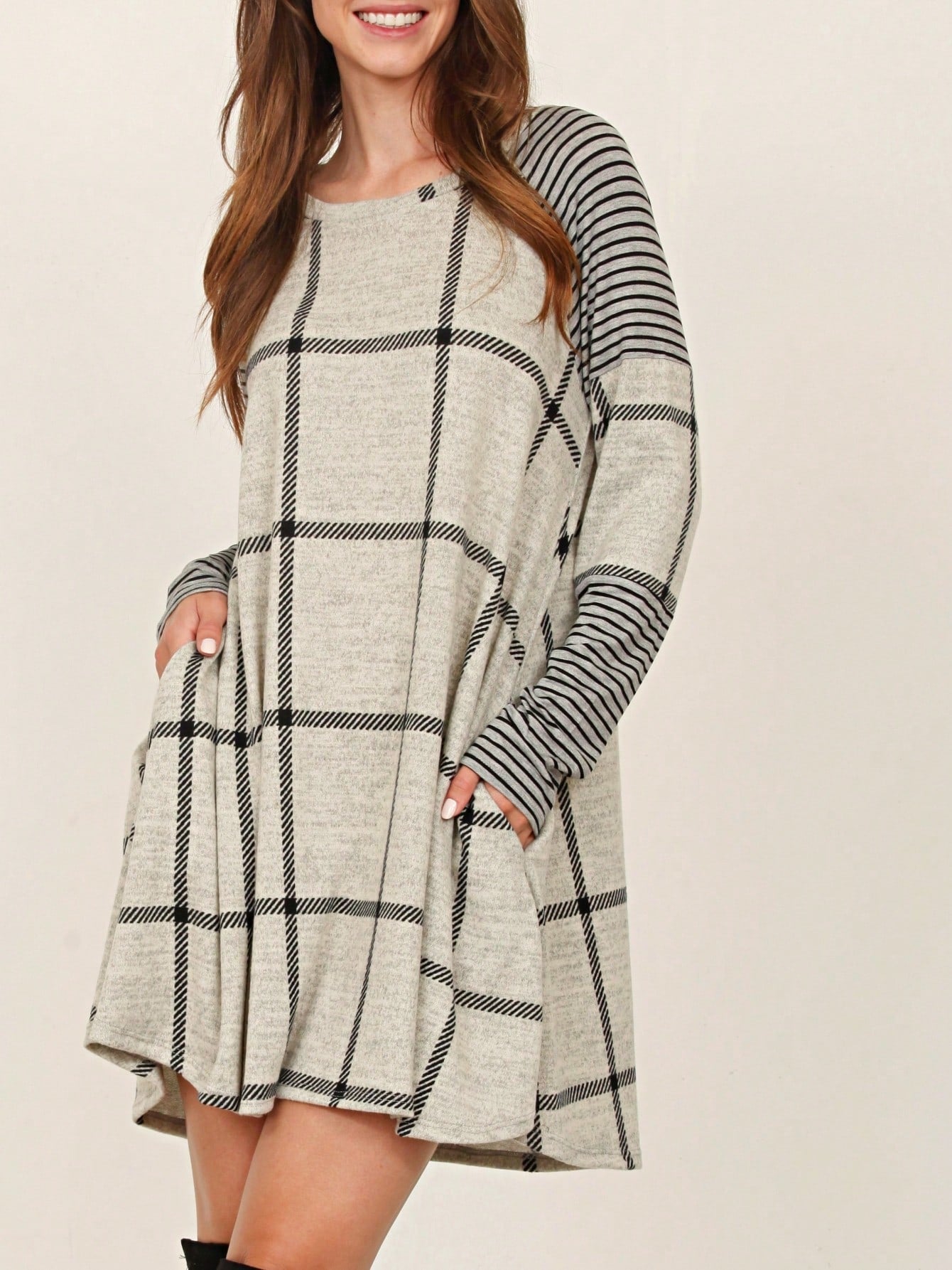 Boho Retro 90's Vintage V Stitch  Stripe Knit Contrast Binding Brushed Soft Stripe Raglan Sleeve Tunic Top Pullover
