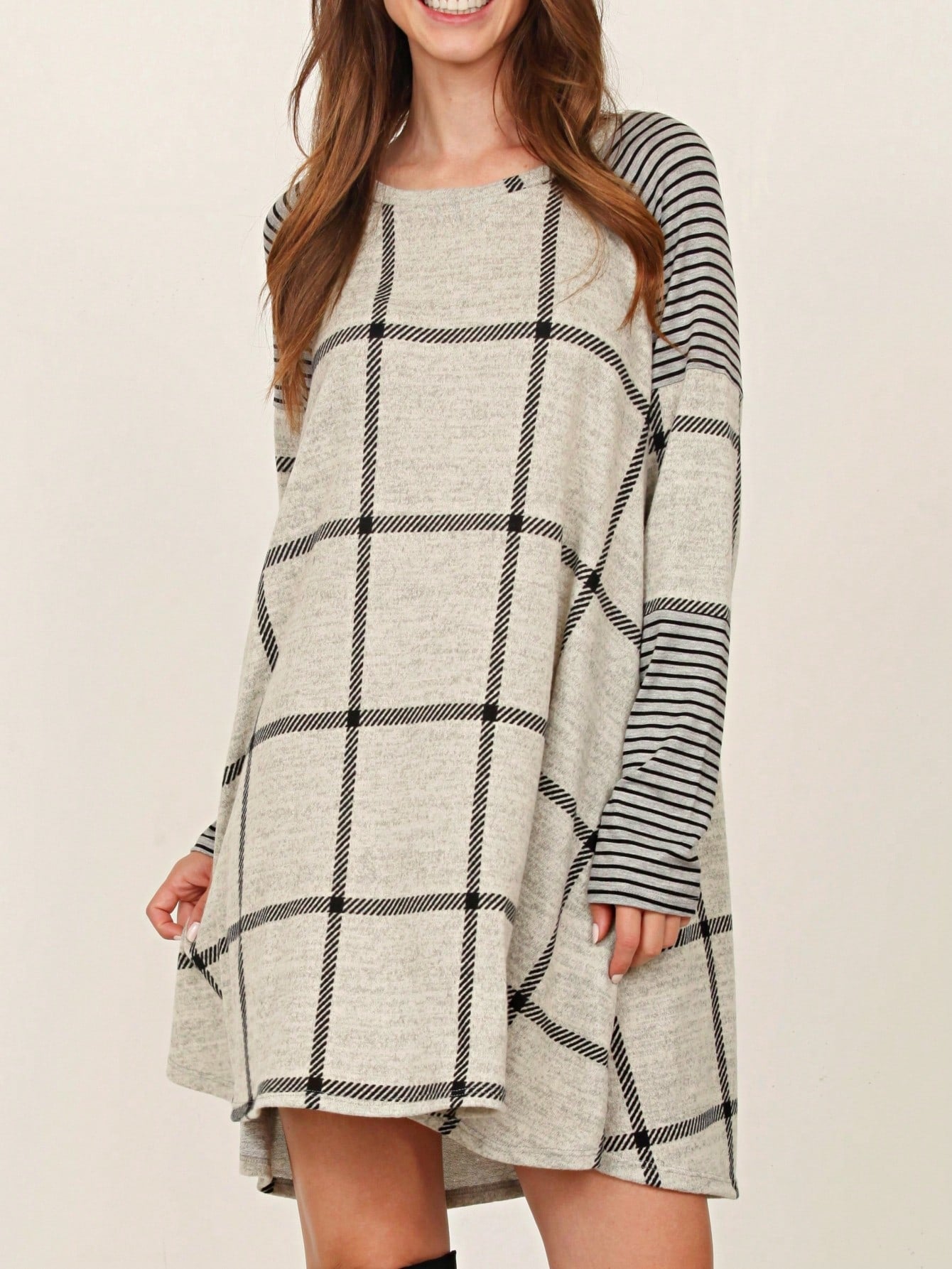 Boho Retro 90's Vintage V Stitch  Stripe Knit Contrast Binding Brushed Soft Stripe Raglan Sleeve Tunic Top Pullover