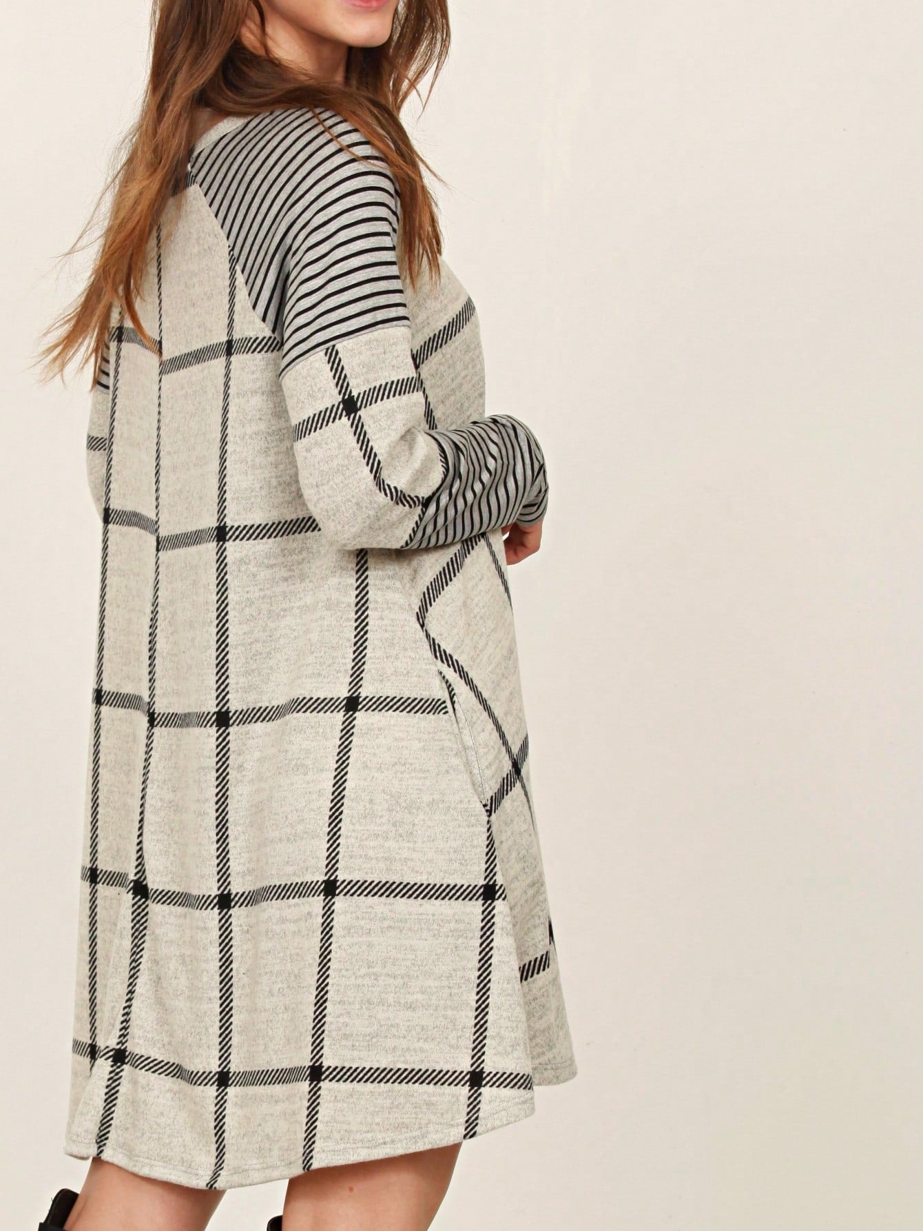 Boho Retro 90's Vintage V Stitch  Stripe Knit Contrast Binding Brushed Soft Stripe Raglan Sleeve Tunic Top Pullover