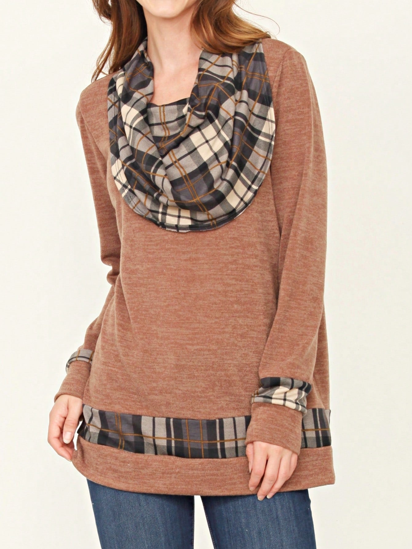 Boho Retro Solid Knit Button Turtle Neck Tulip Slit Tunic Top  Knit Top