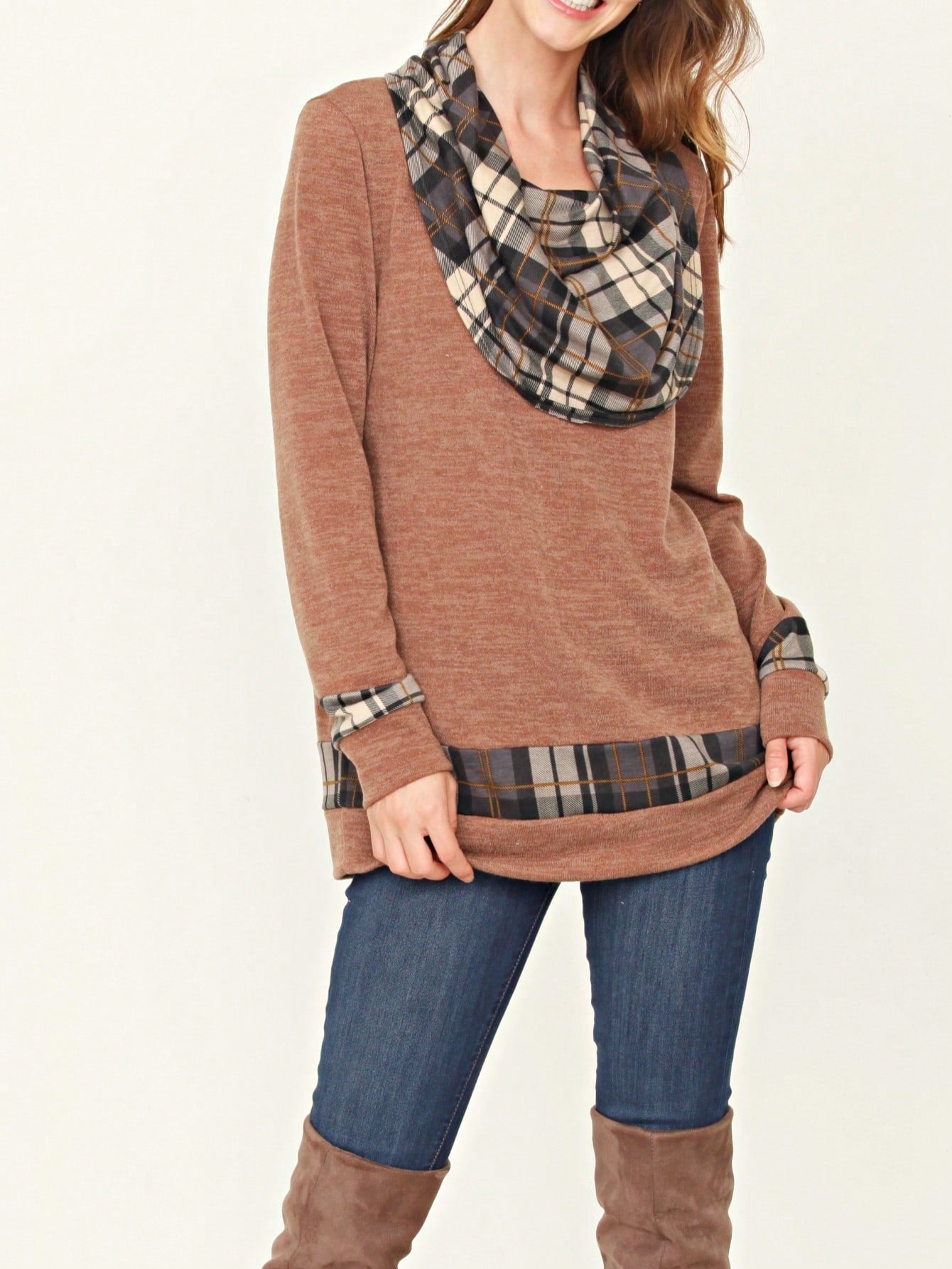 Boho Retro Solid Knit Button Turtle Neck Tulip Slit Tunic Top  Knit Top
