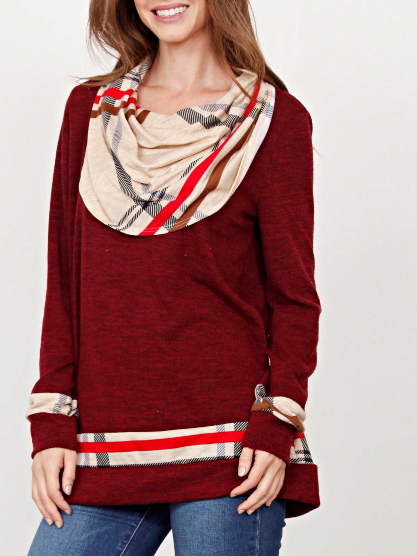 Boho Retro Solid Knit Button Turtle Neck Tulip Slit Tunic Top  Knit Top