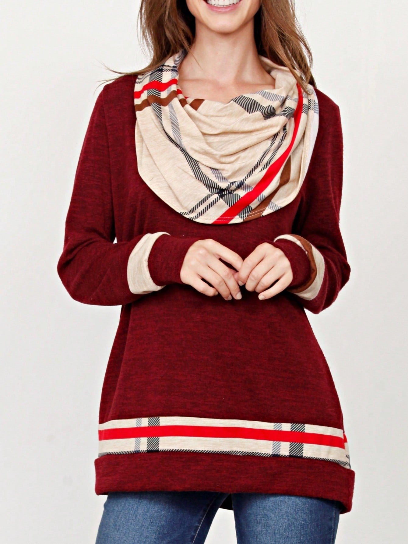Boho Retro Solid Knit Button Turtle Neck Tulip Slit Tunic Top  Knit Top