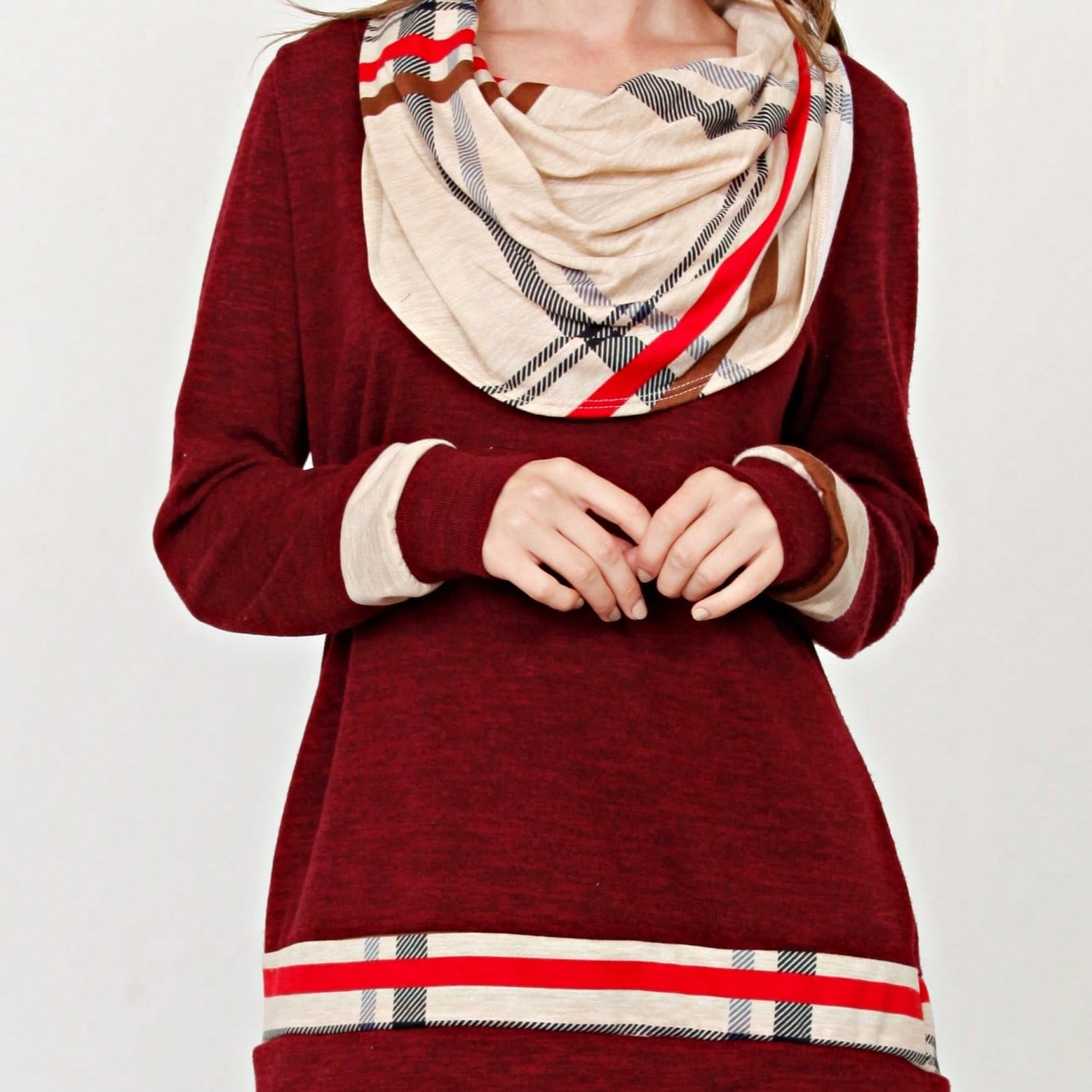 Boho Retro Solid Knit Button Turtle Neck Tulip Slit Tunic Top  Knit Top