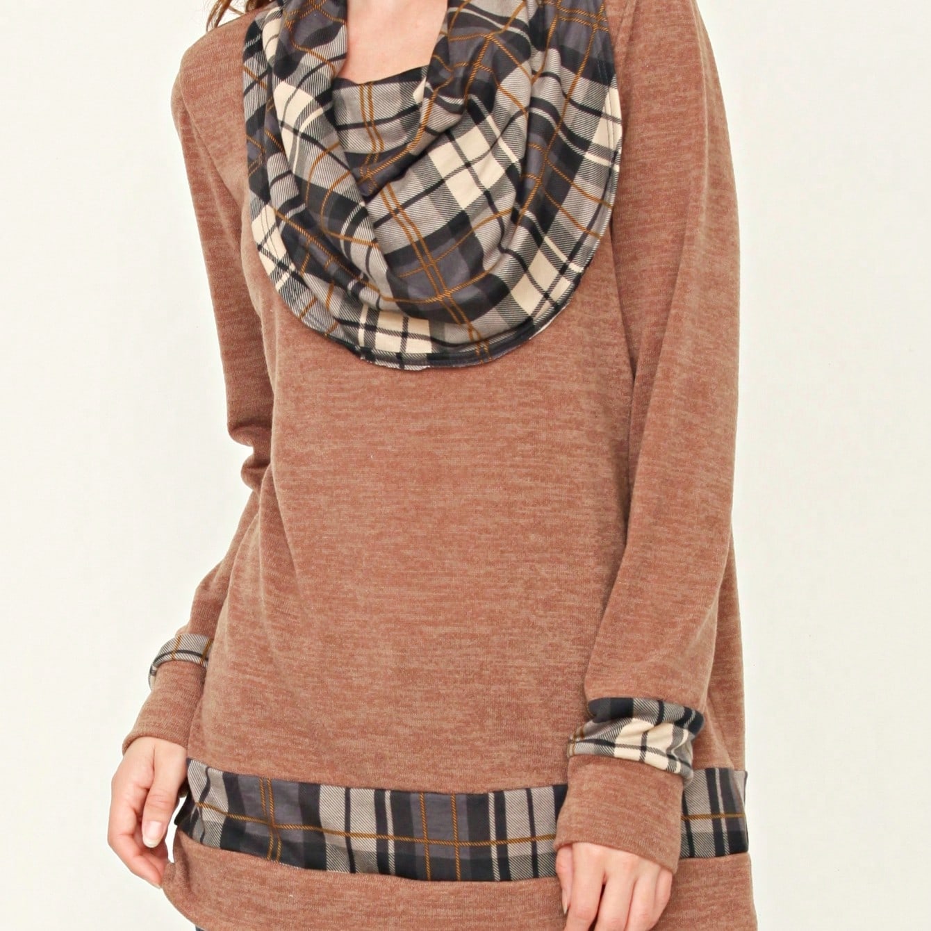Boho Retro Solid Knit Button Turtle Neck Tulip Slit Tunic Top  Knit Top
