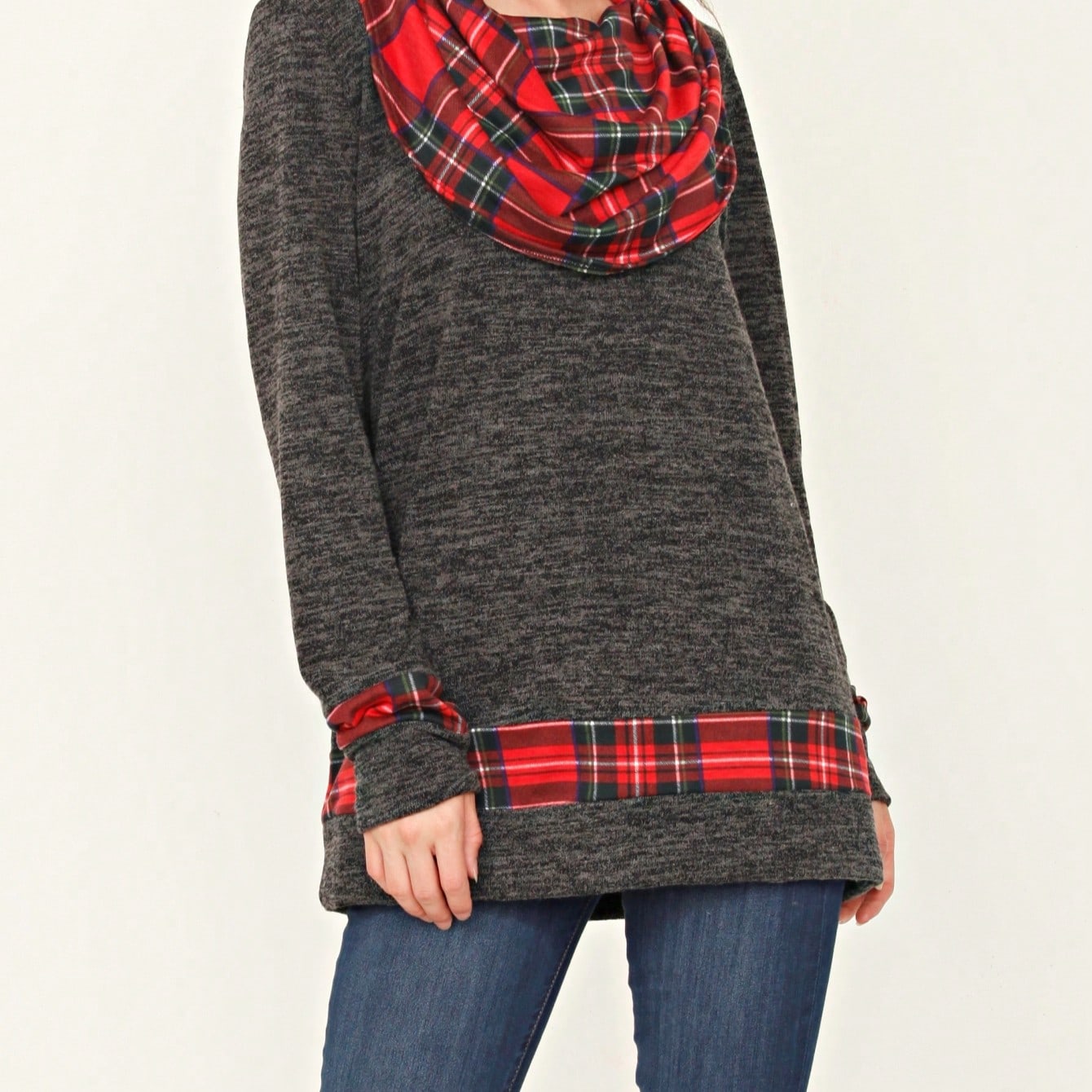 Boho Retro Solid Knit Button Turtle Neck Tulip Slit Tunic Top  Knit Top