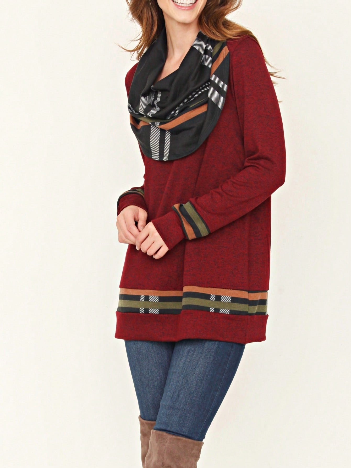 Boho Retro Solid Knit Button Turtle Neck Tulip Slit Tunic Top  Knit Top