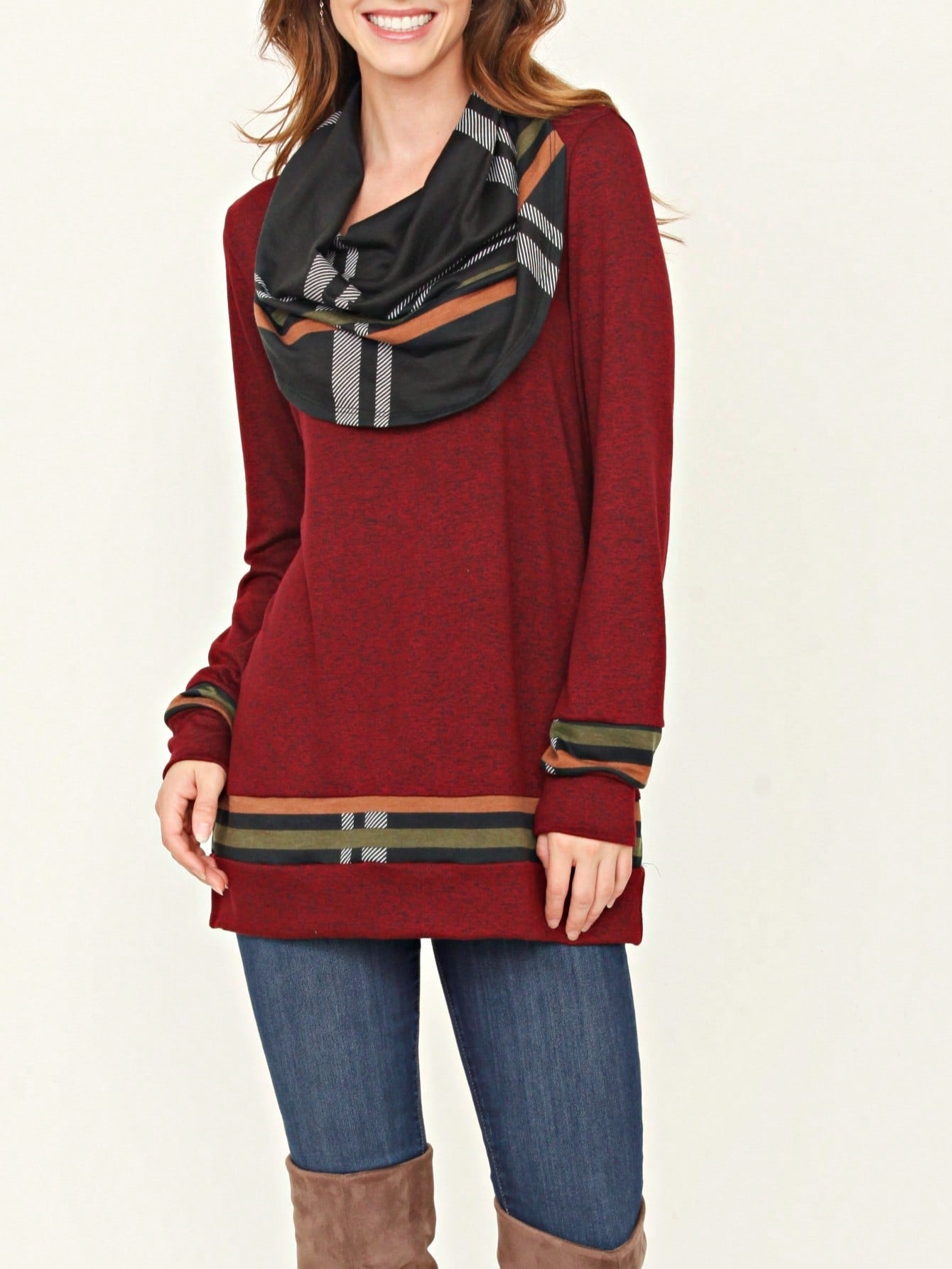 Boho Retro Solid Knit Button Turtle Neck Tulip Slit Tunic Top  Knit Top