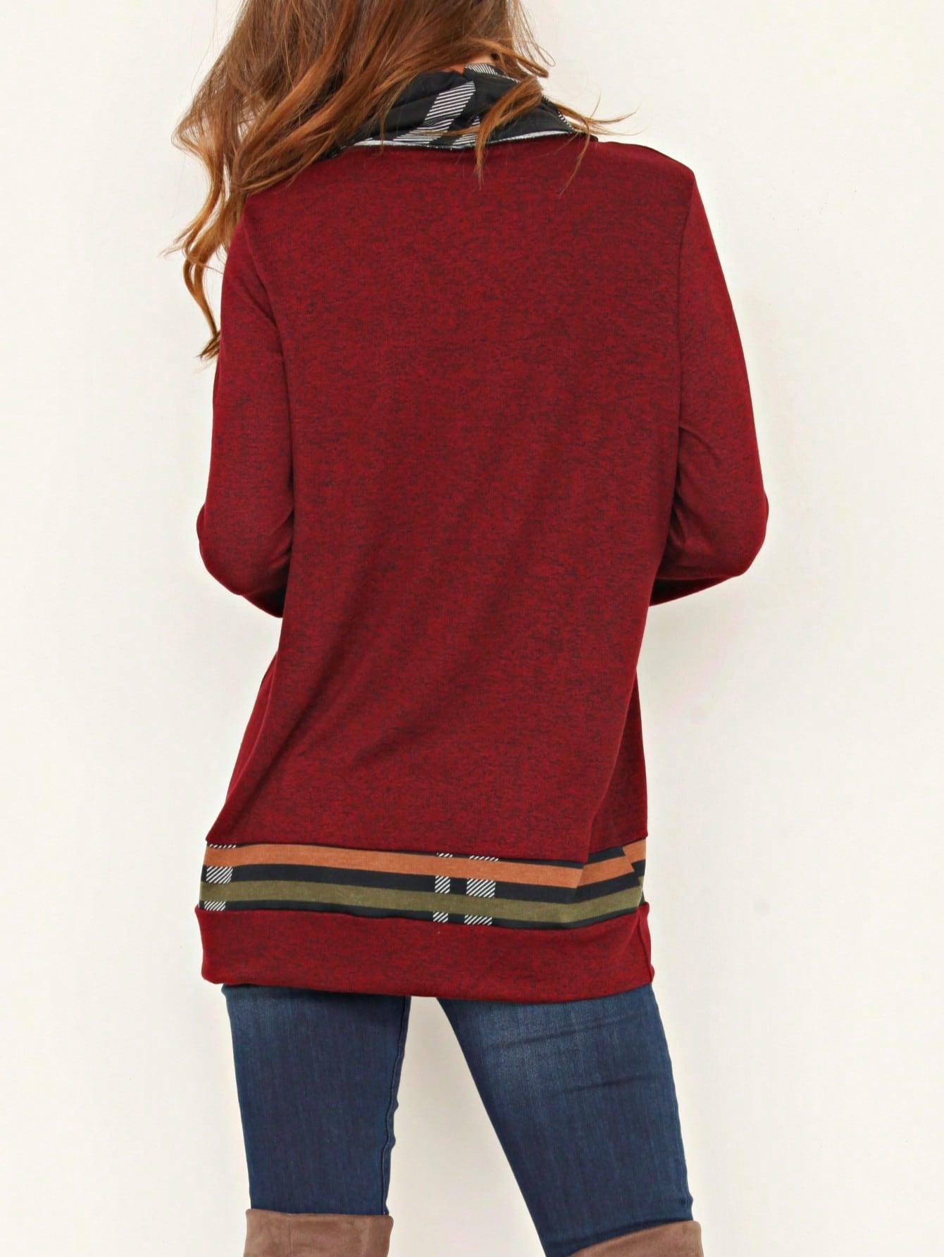 Boho Retro Solid Knit Button Turtle Neck Tulip Slit Tunic Top  Knit Top
