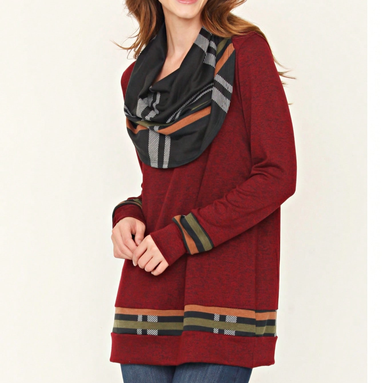 Boho Retro Solid Knit Button Turtle Neck Tulip Slit Tunic Top  Knit Top